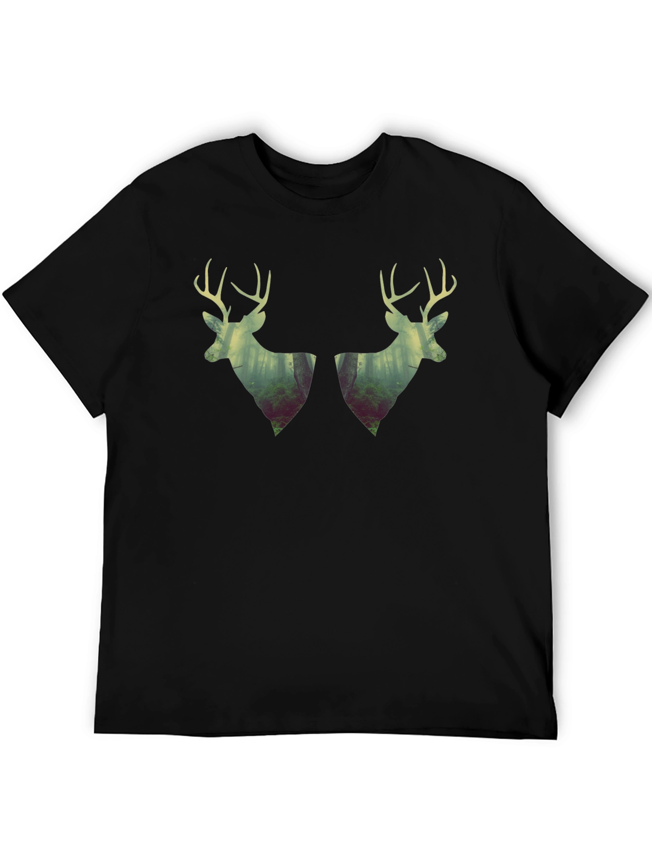 Deer Silhouette Forest Graphic Tee - Black