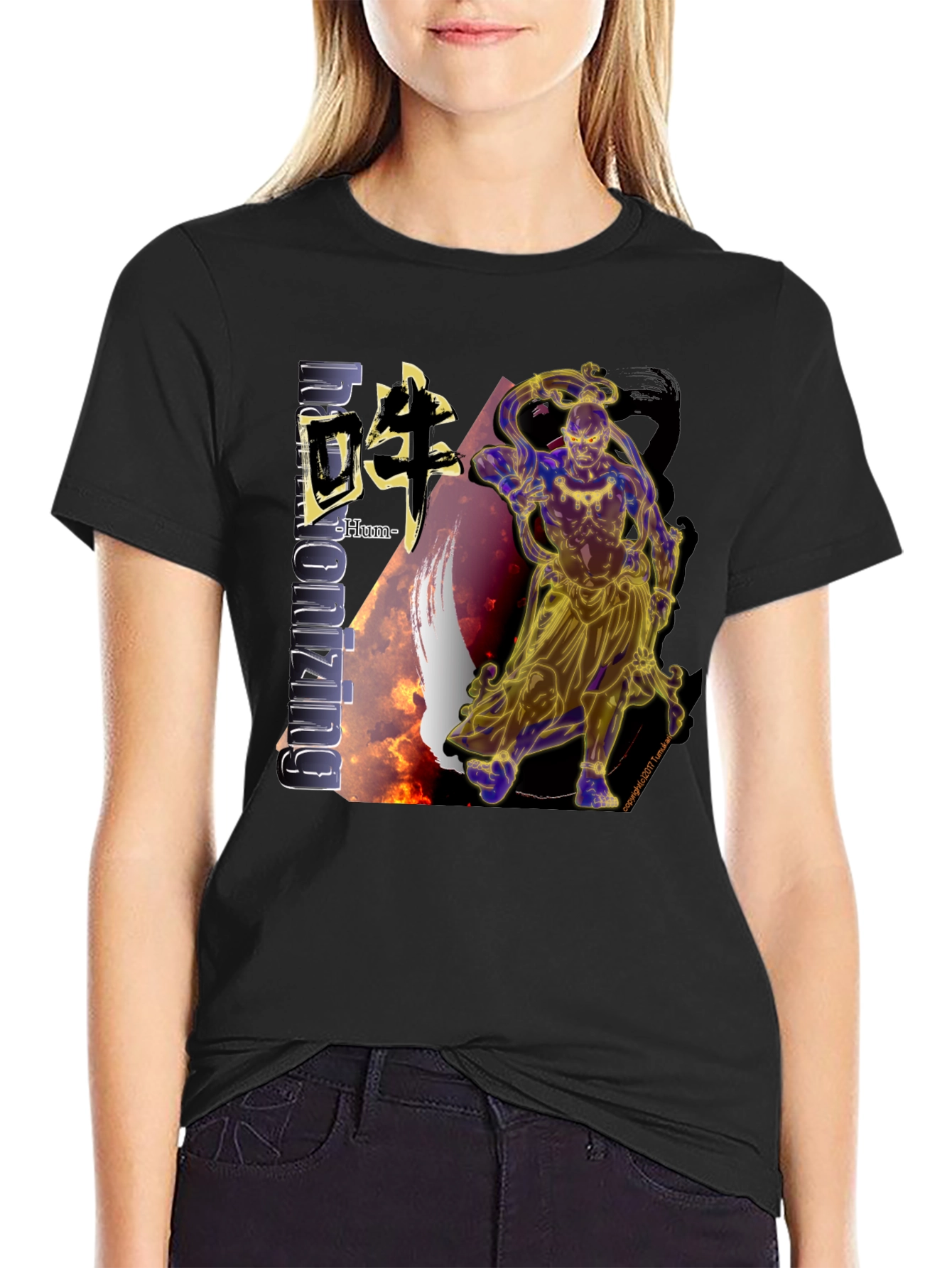 Mens Black T-Shirt with Asian-Inspired Graphic Design