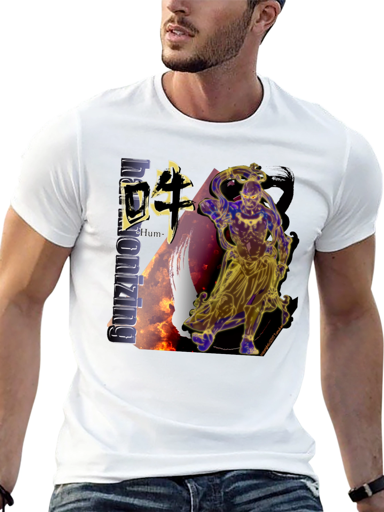 Mens Black T-Shirt with Asian-Inspired Graphic Design