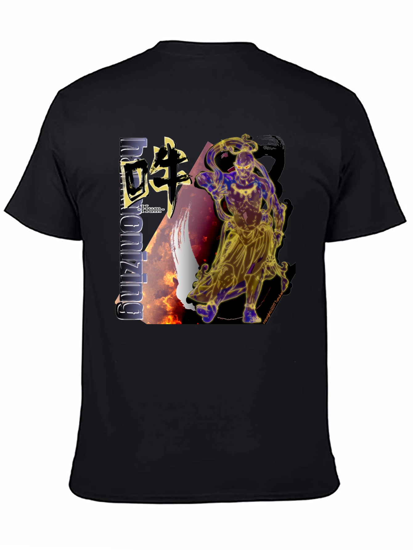 Mens Black T-Shirt with Asian-Inspired Graphic Design