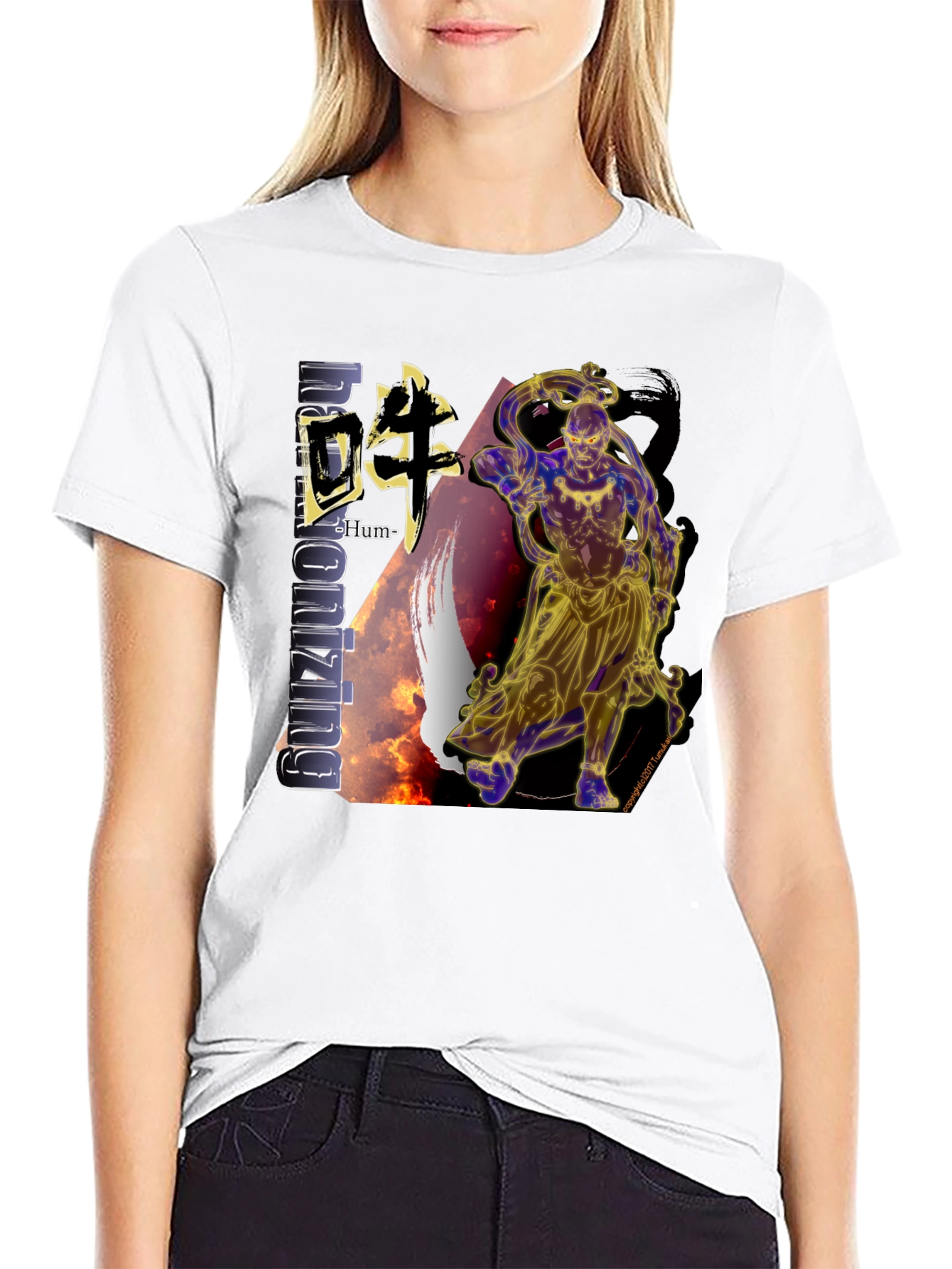 Mens Black T-Shirt with Asian-Inspired Graphic Design