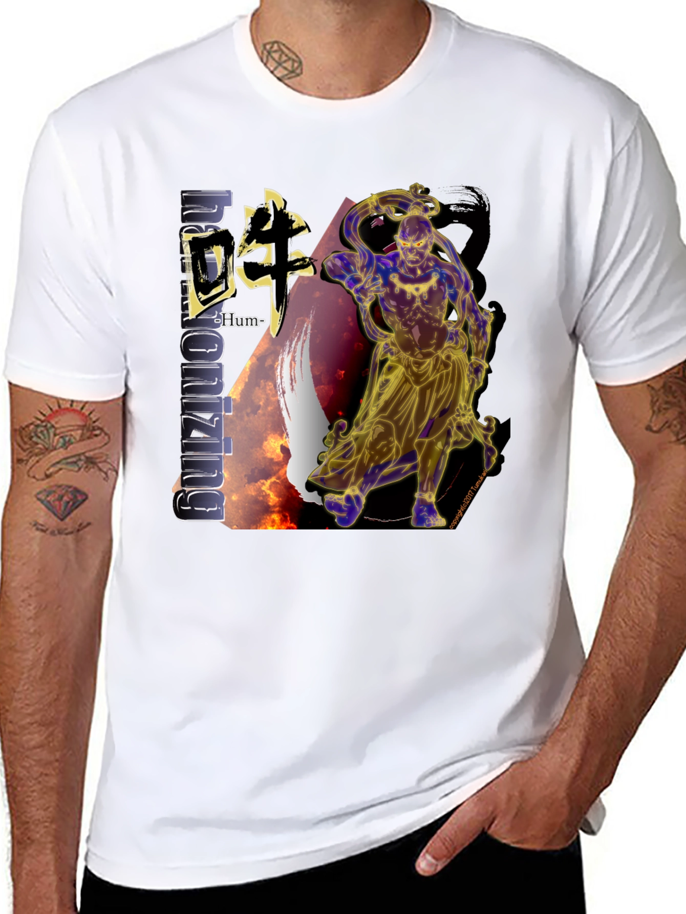 Mens Black T-Shirt with Asian-Inspired Graphic Design