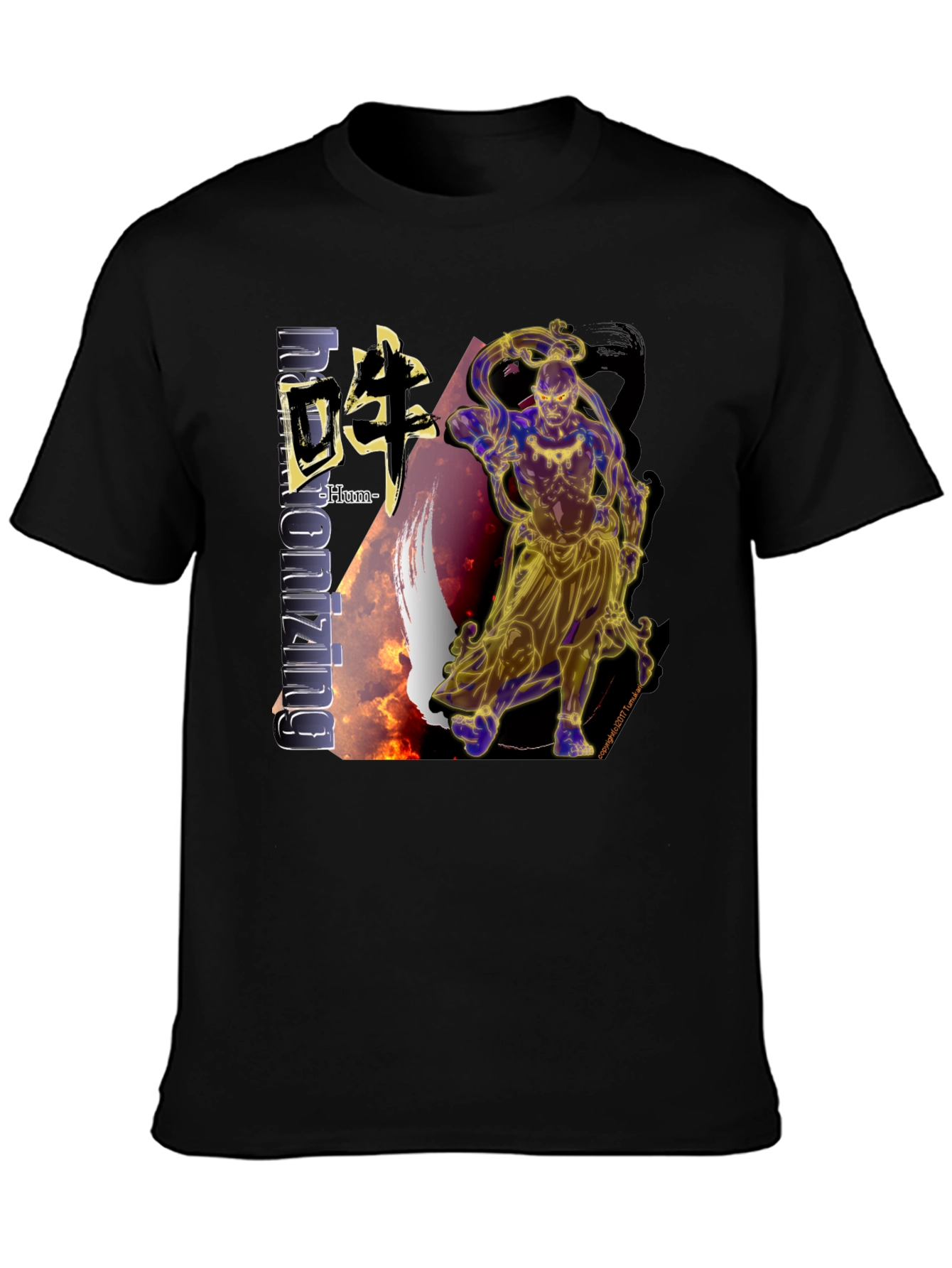 Mens Black T-Shirt with Asian-Inspired Graphic Design