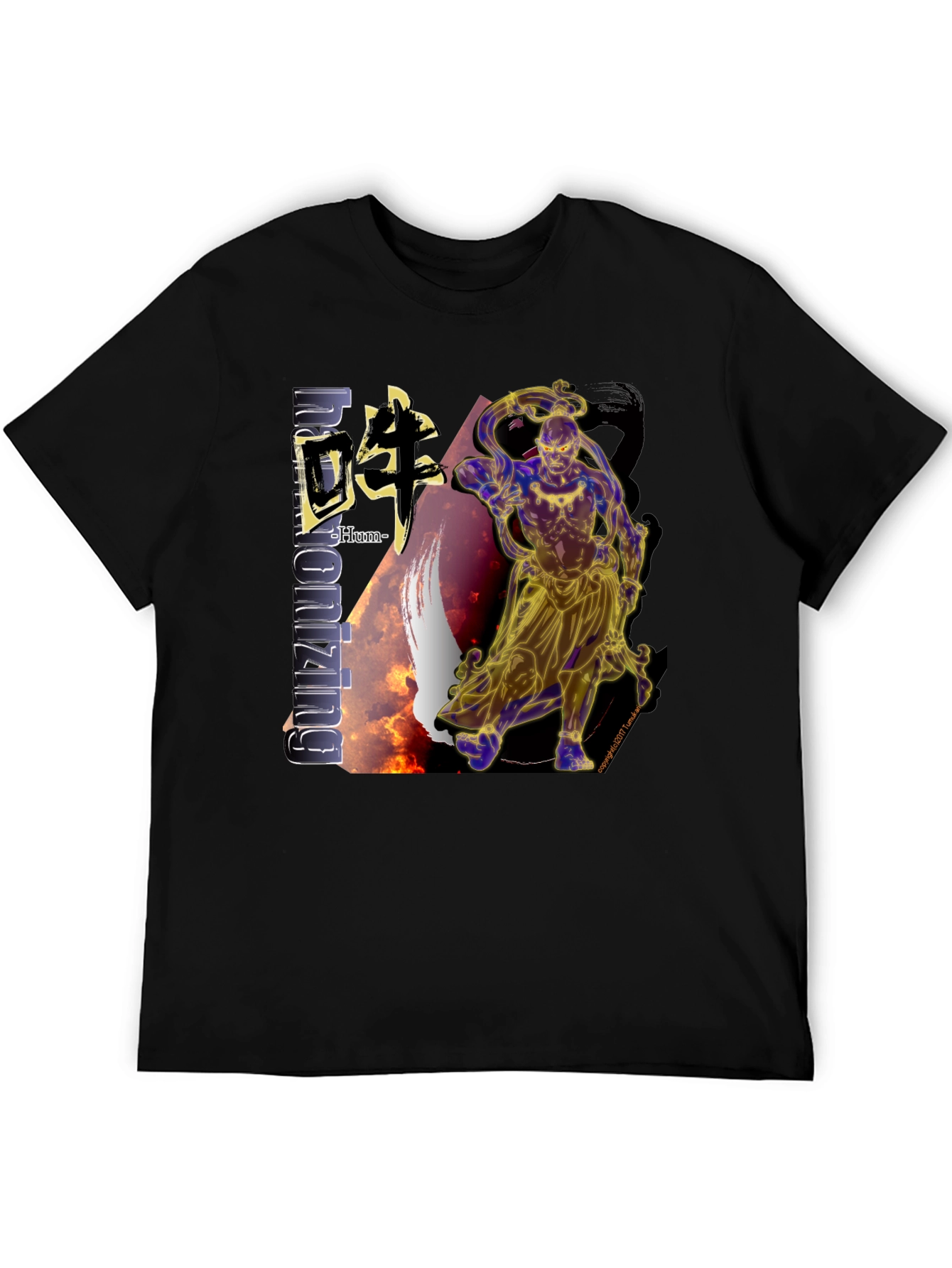 Mens Black T-Shirt with Asian-Inspired Graphic Design