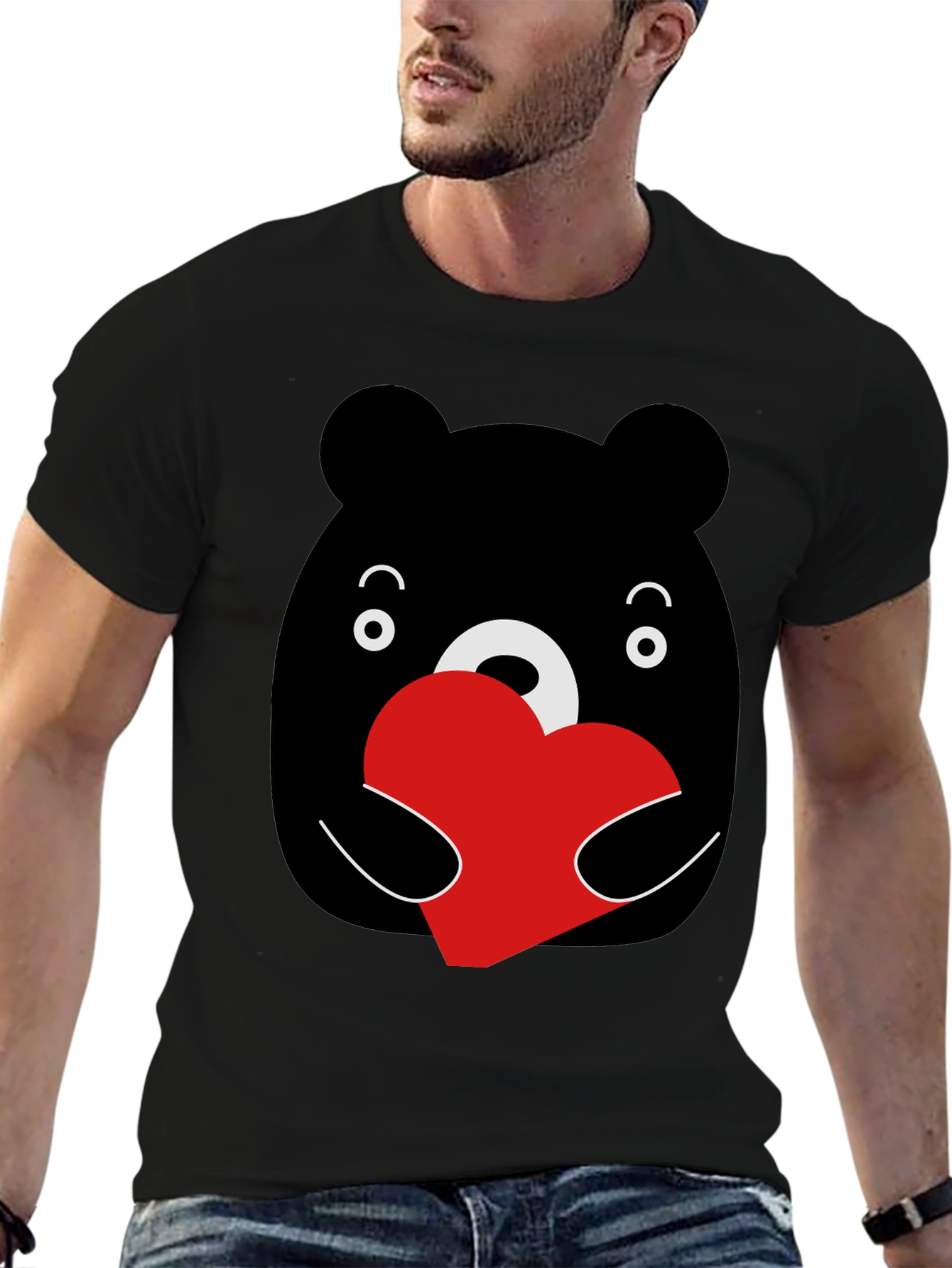 Bear Hug Heart Graphic Black T-Shirt