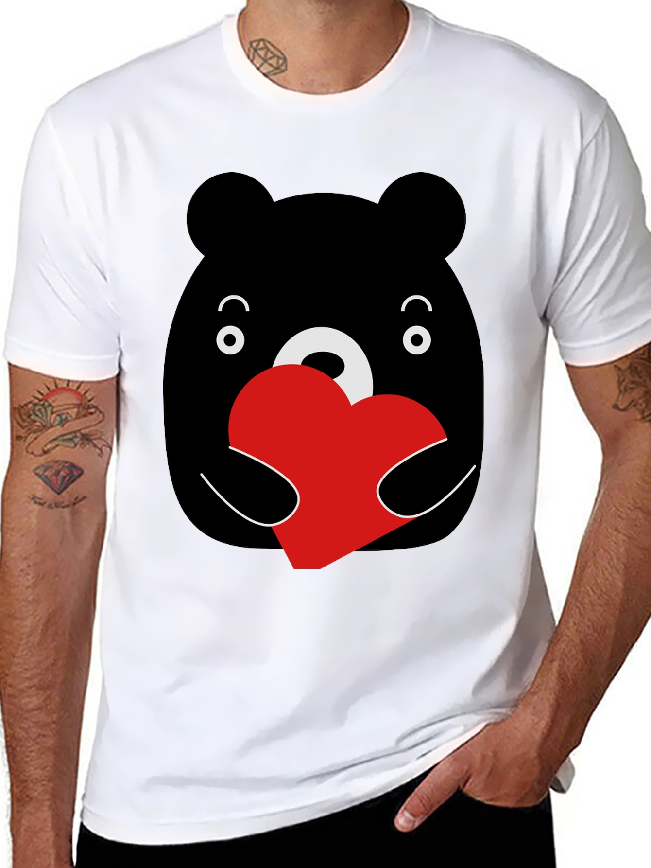 Bear Hug Heart Graphic Black T-Shirt