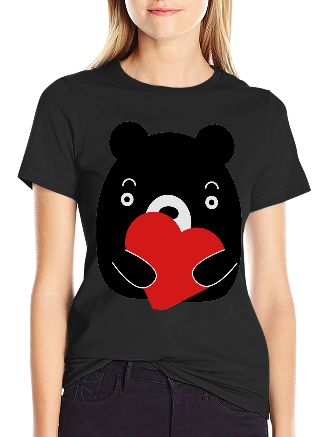 Bear Hug Heart Graphic Black T-Shirt