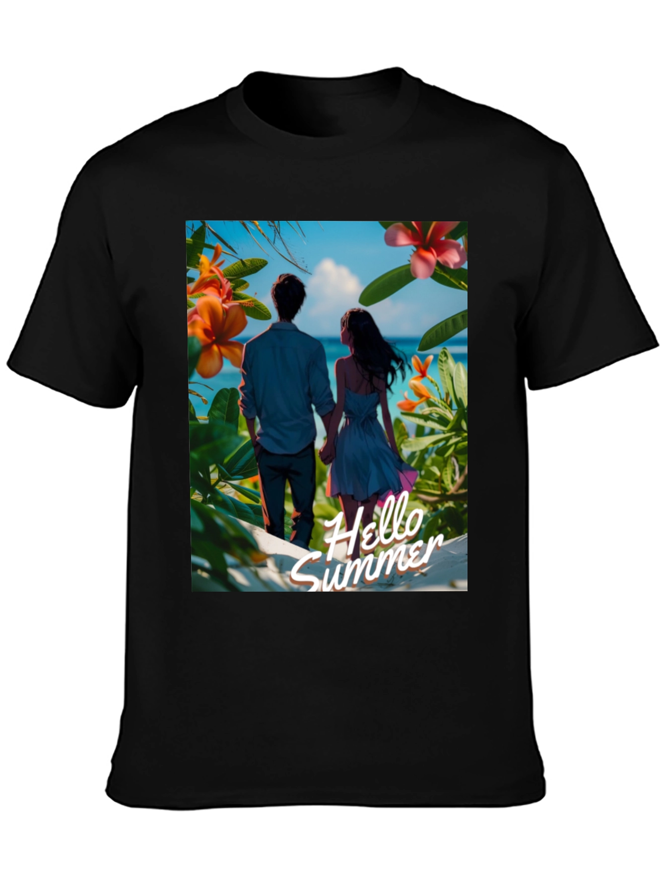 Hello Summer Black Graphic Tee