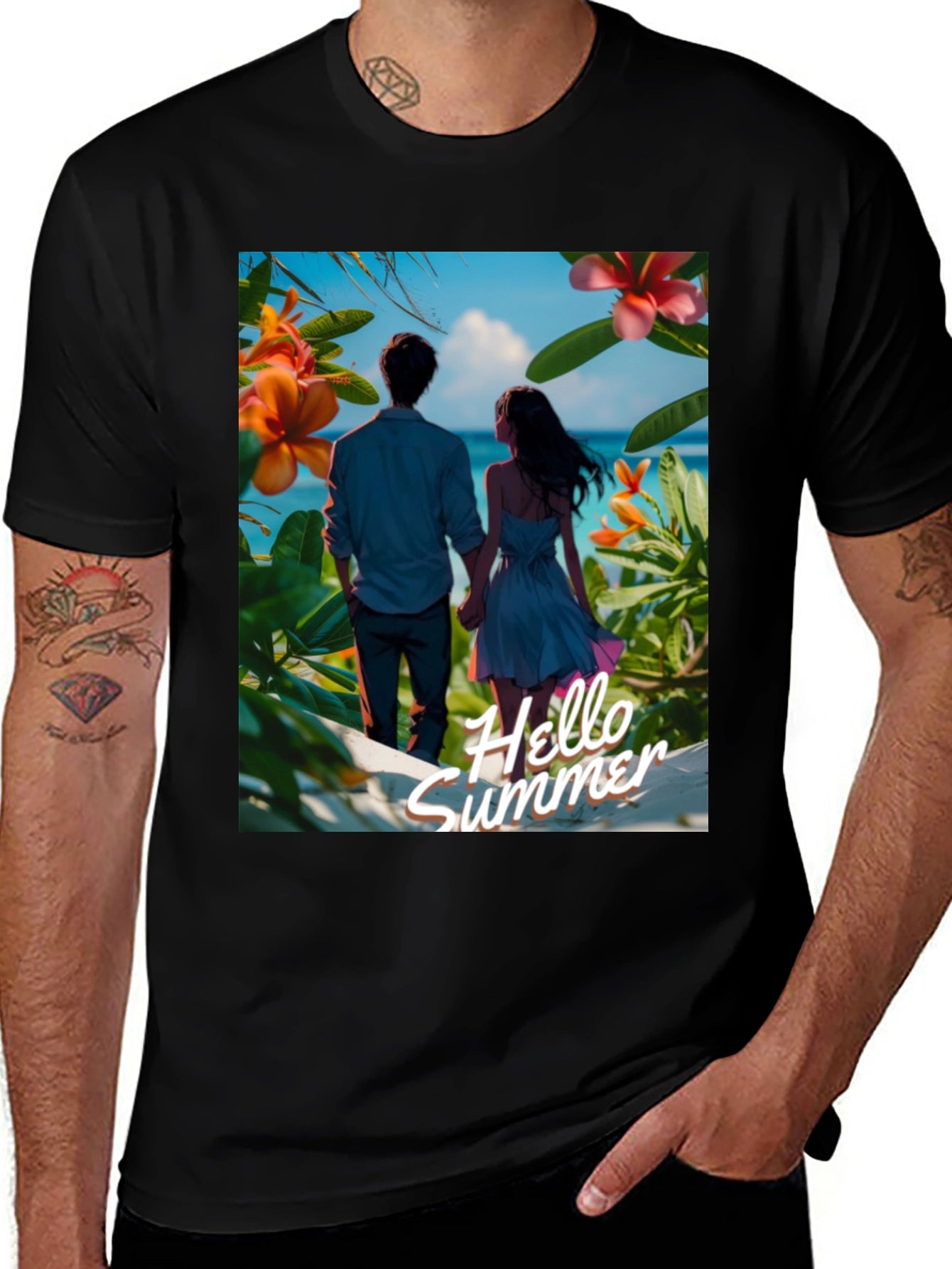 Hello Summer Black Graphic Tee