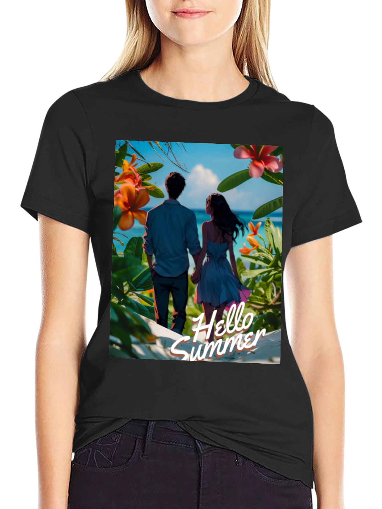Hello Summer Black Graphic Tee