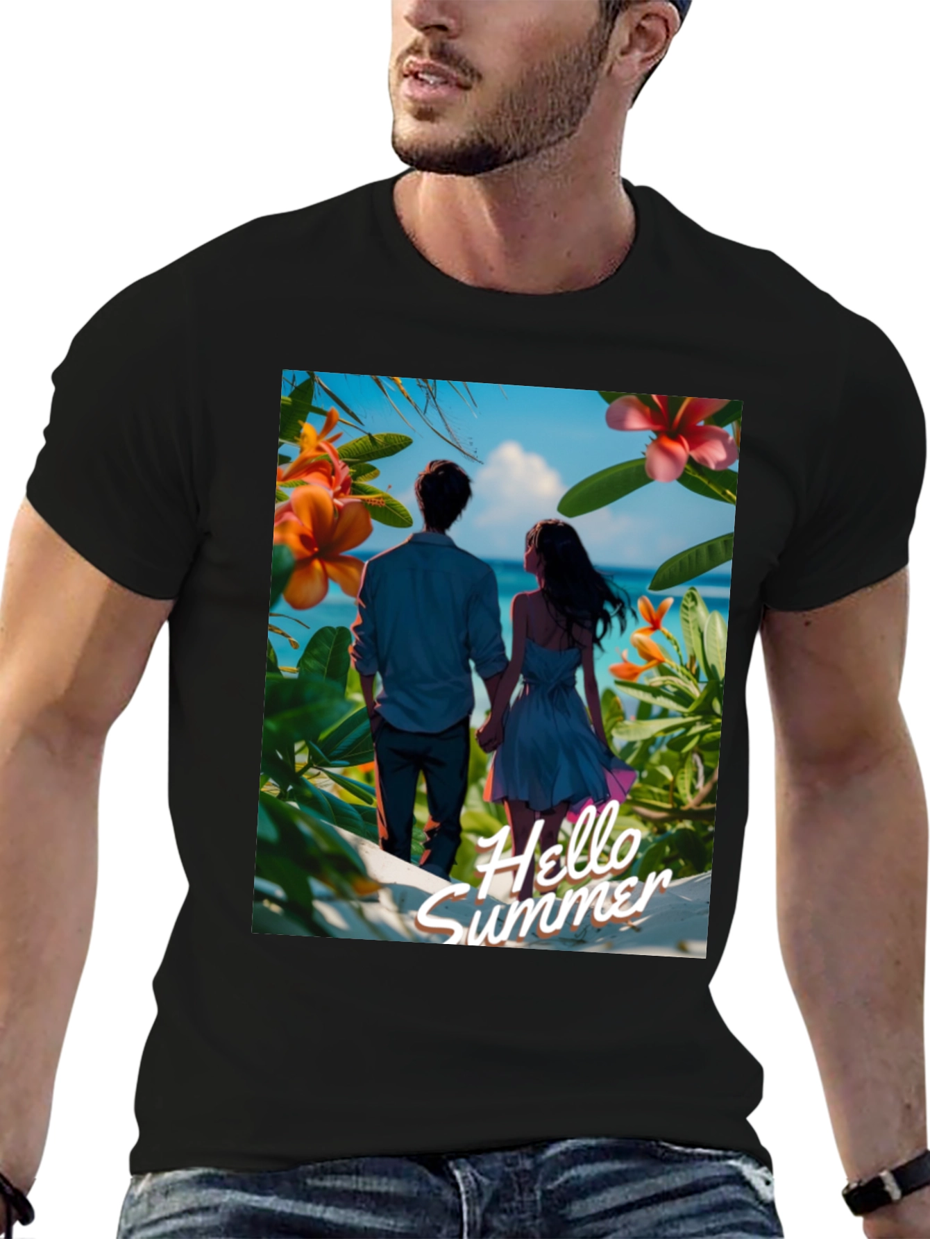 Hello Summer Black Graphic Tee