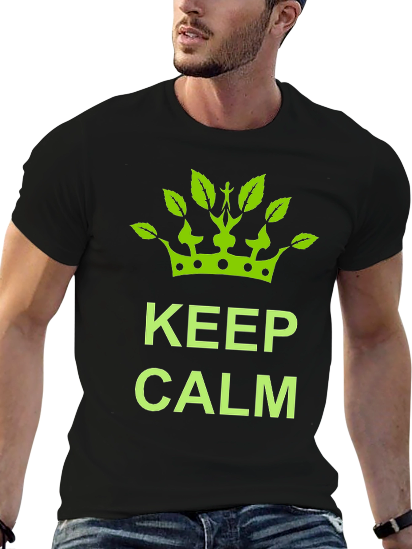 Keep Calm Green Crown Black T-Shirt