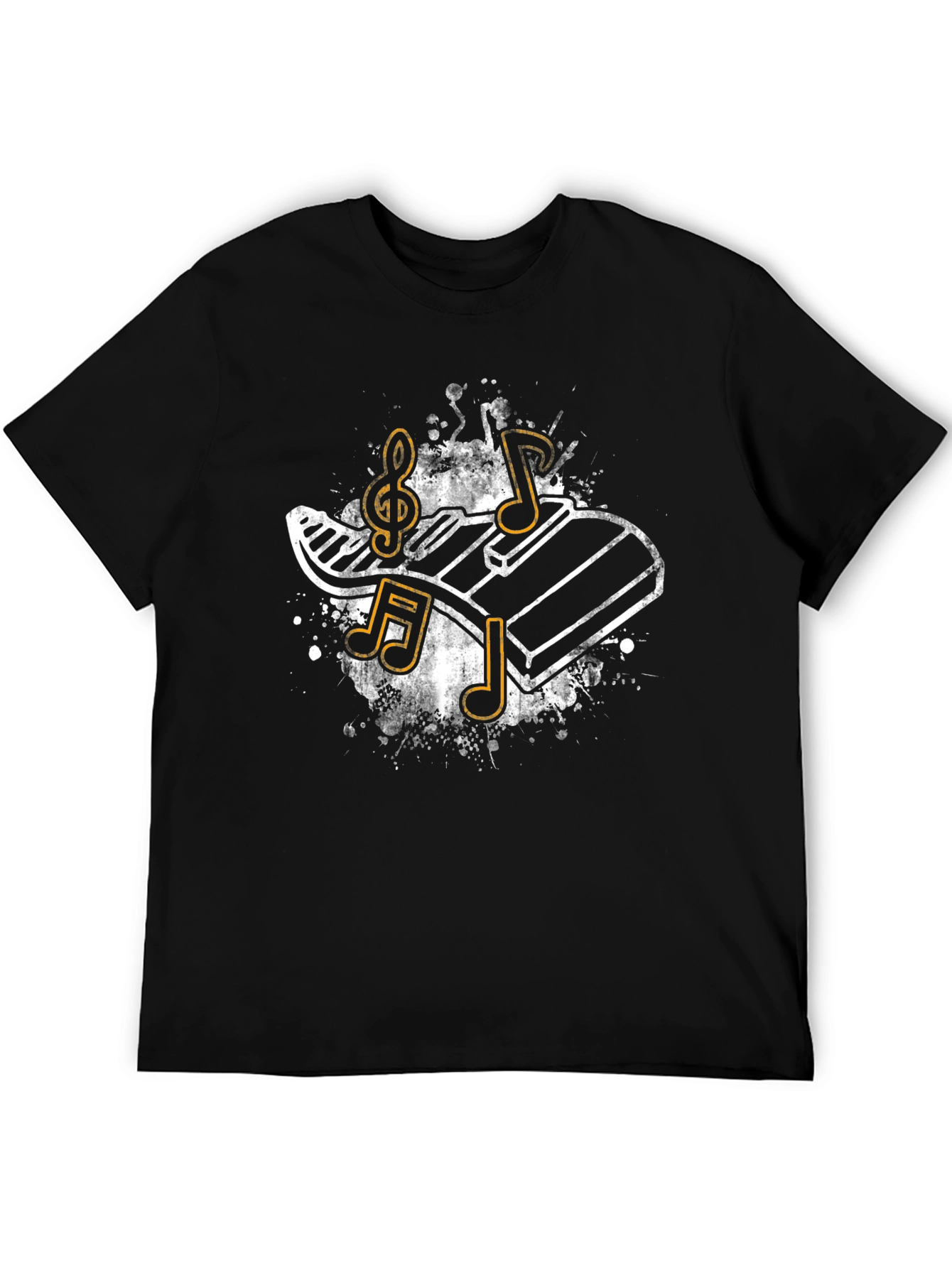 Music Keyboard & Notes Black T-Shirt