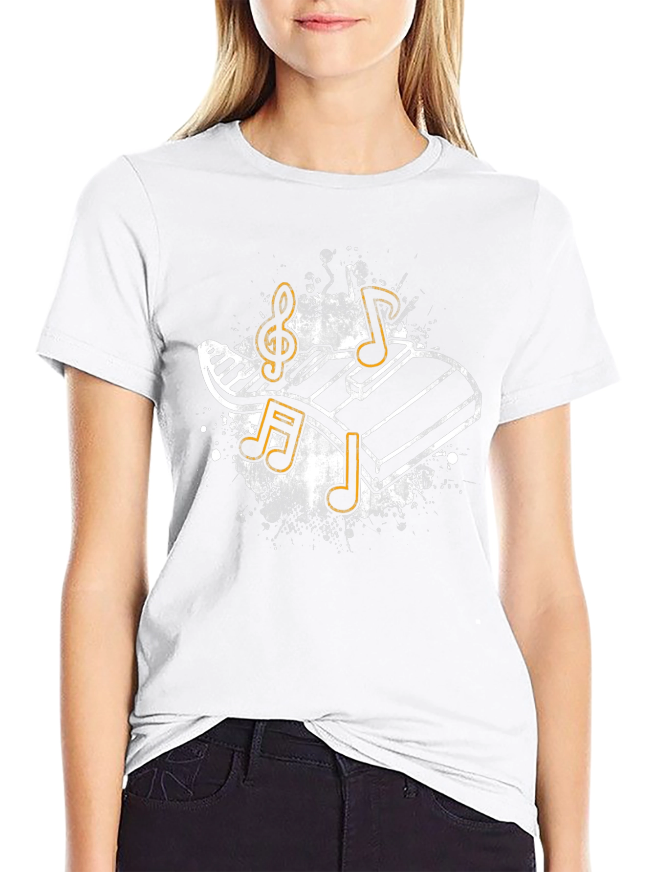 Music Keyboard & Notes Black T-Shirt