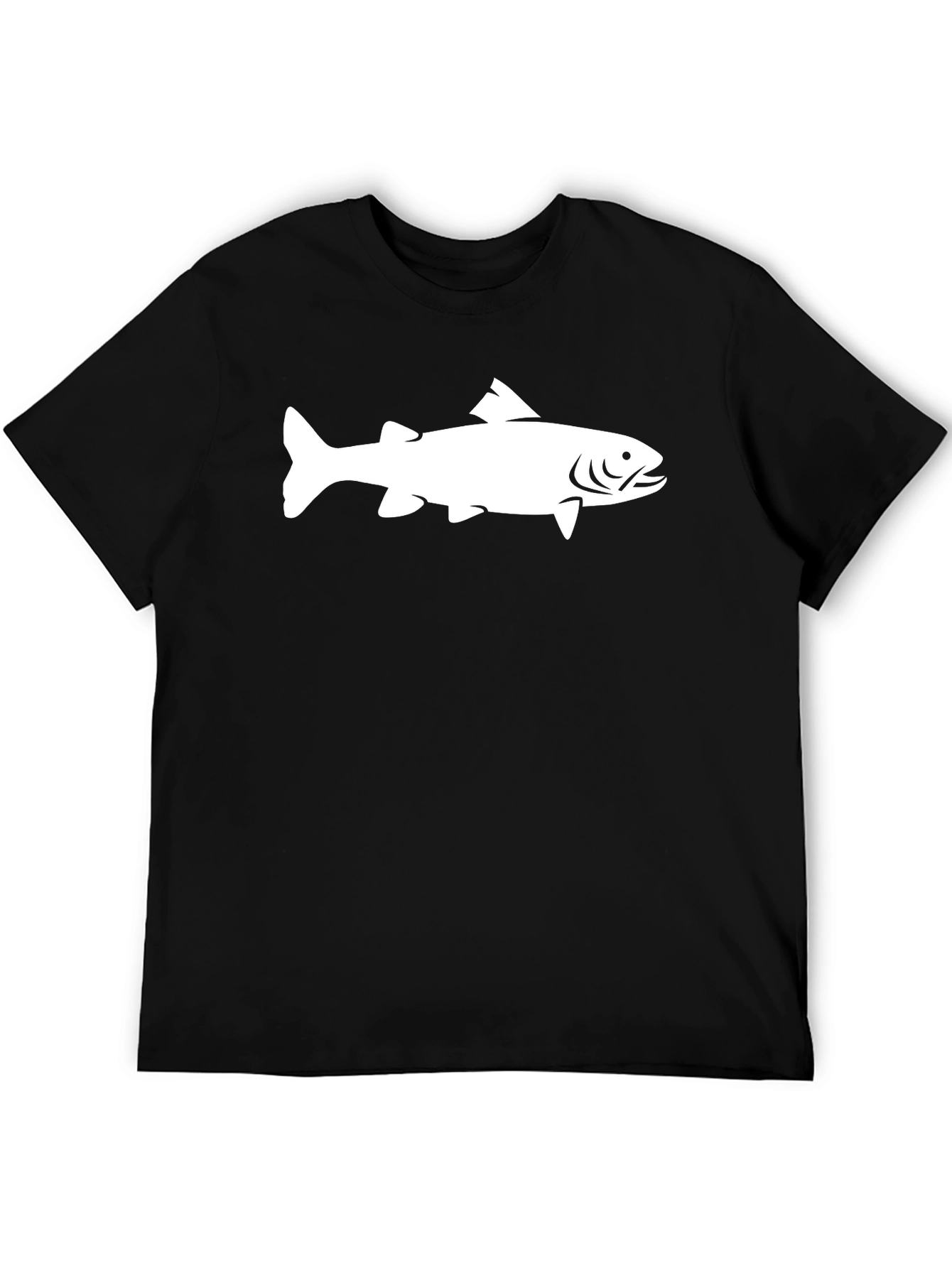 Black T-Shirt with White Fish Graphic