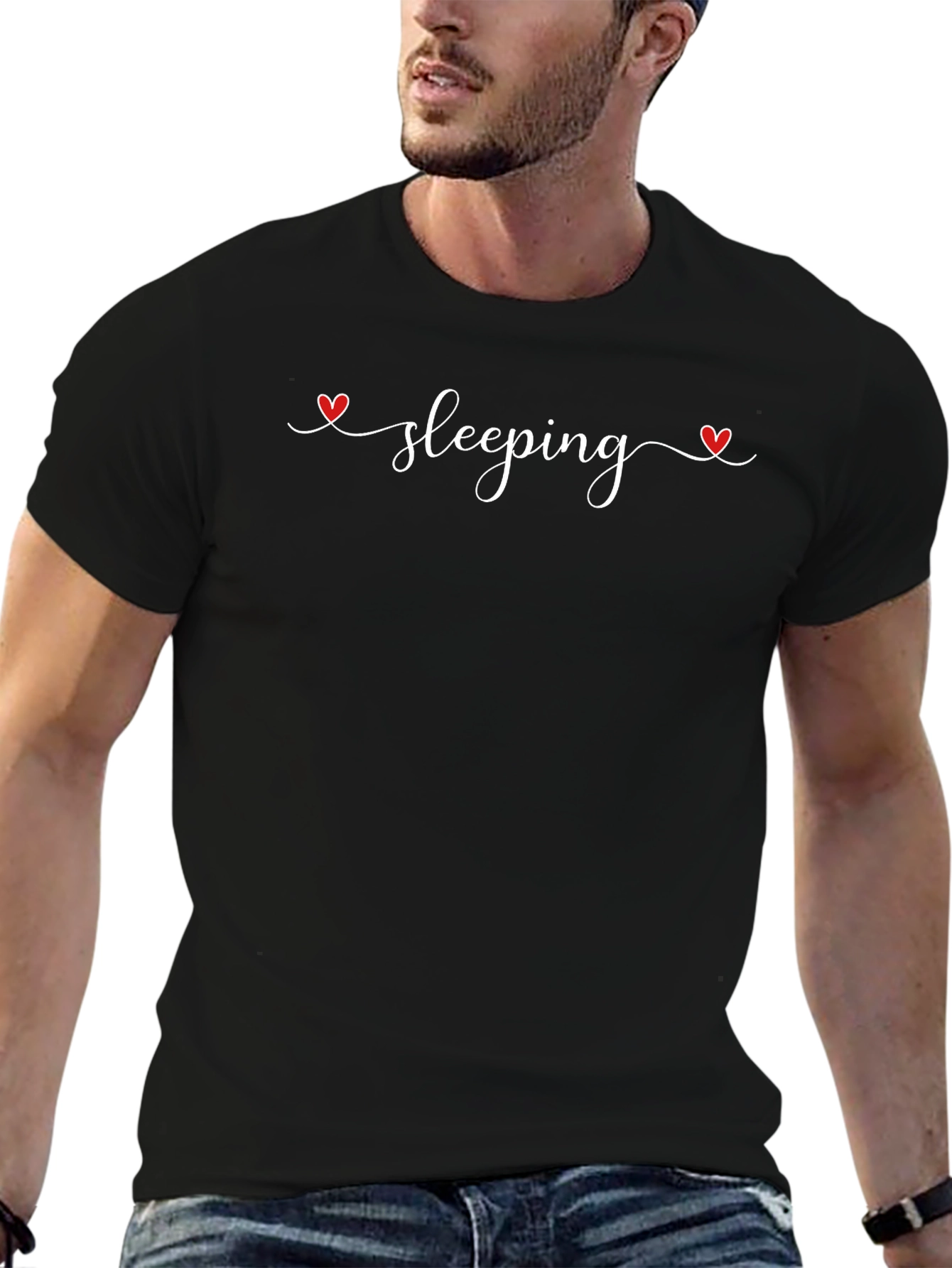 Sleeping Heart Tee - Black Cotton Sleep Shirt
