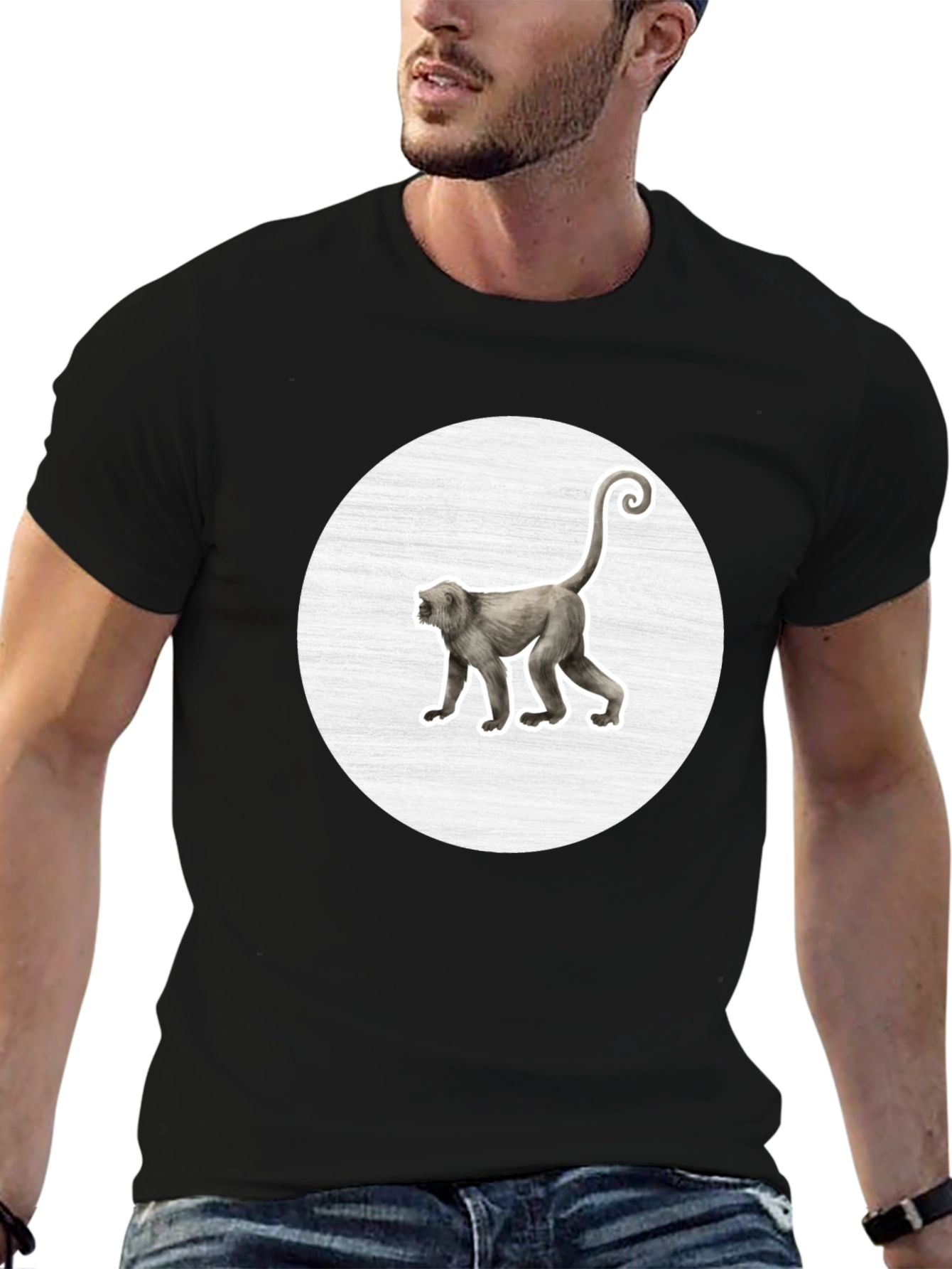 Monkey Graphic Black Crew Neck T-Shirt