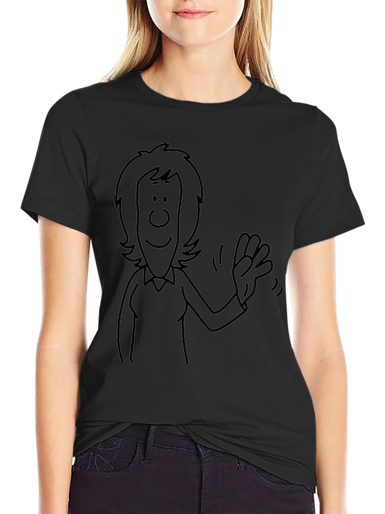 Cartoon Character Graphic Tee - Black
