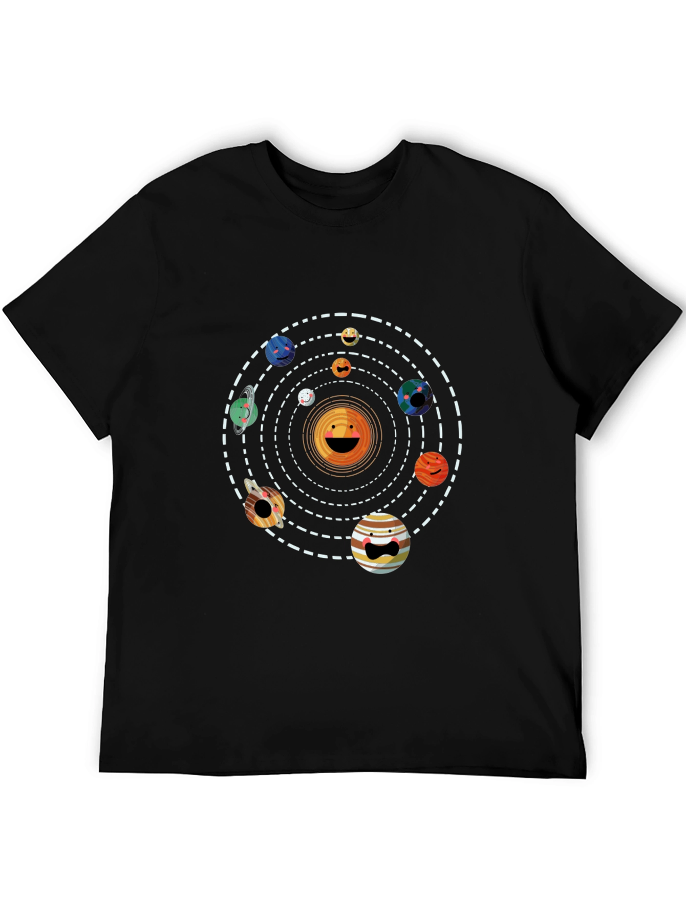 Solar System Smiley Face Black T-Shirt