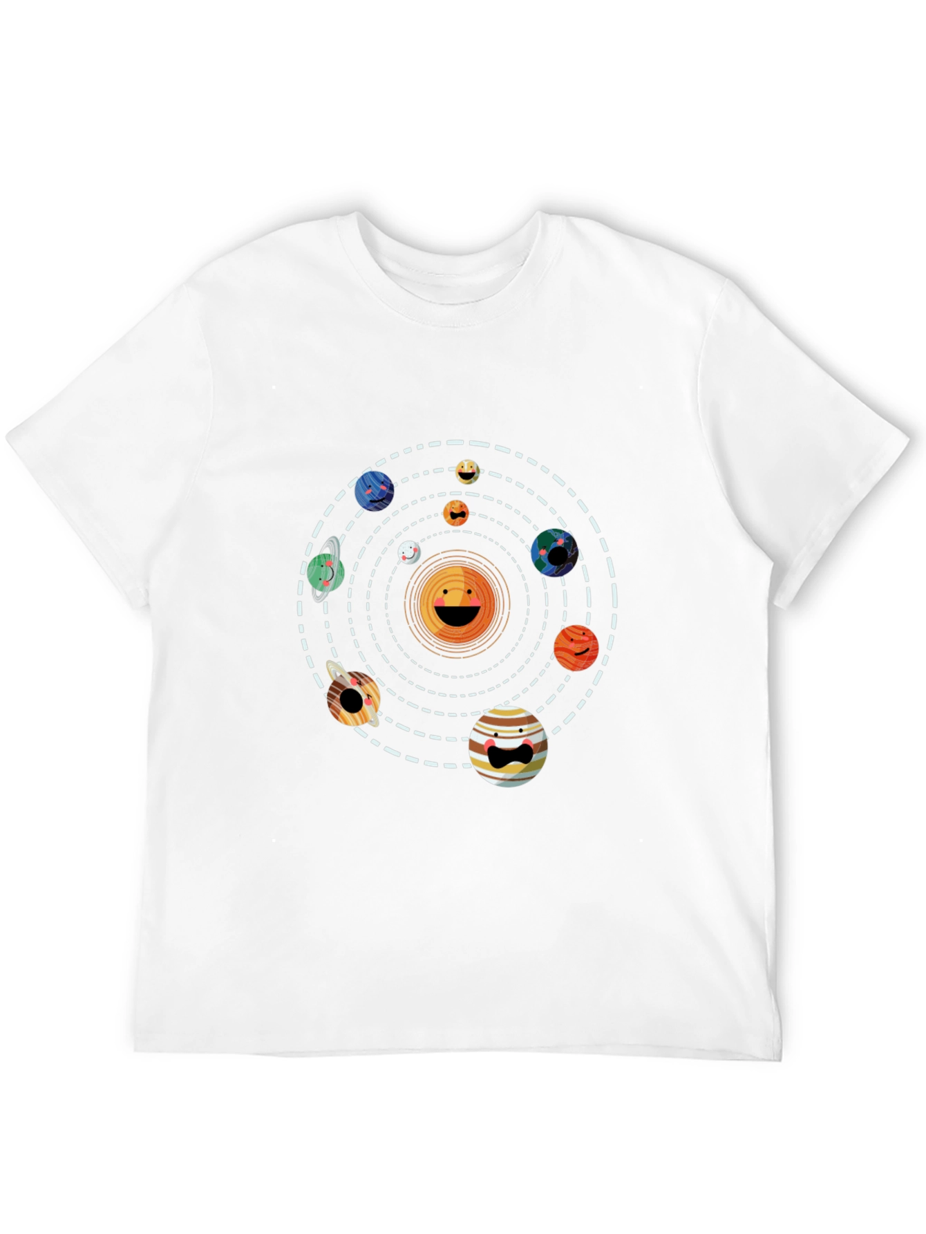 Solar System Smiley Face Black T-Shirt