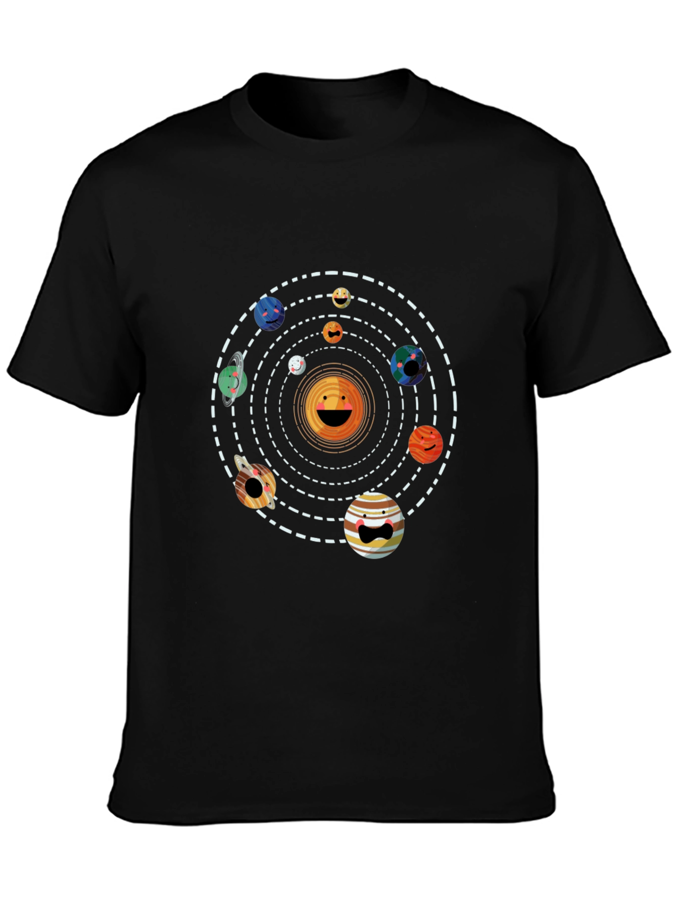 Solar System Smiley Face Black T-Shirt