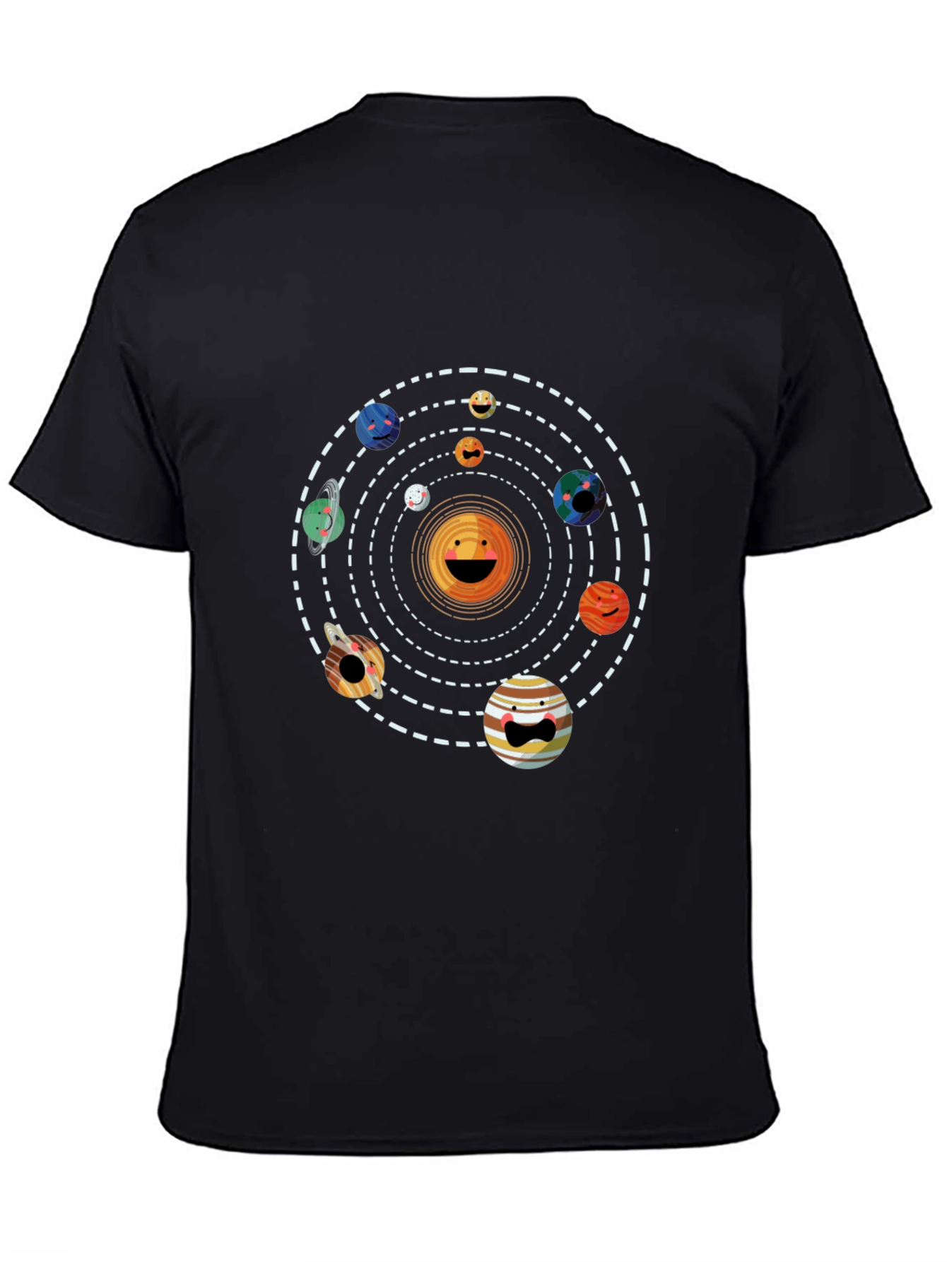 Solar System Smiley Face Black T-Shirt