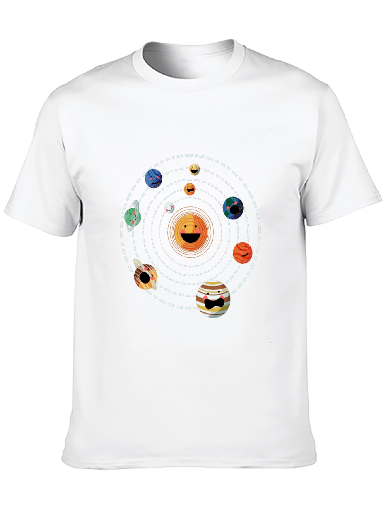 Solar System Smiley Face Black T-Shirt