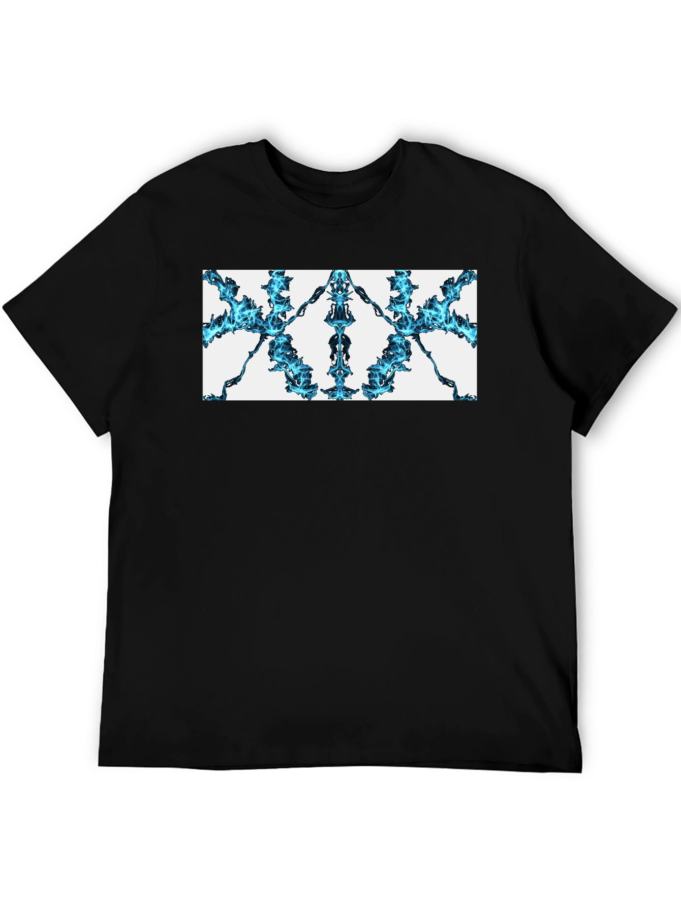 Abstract Blue Flame Graphic Black Tee