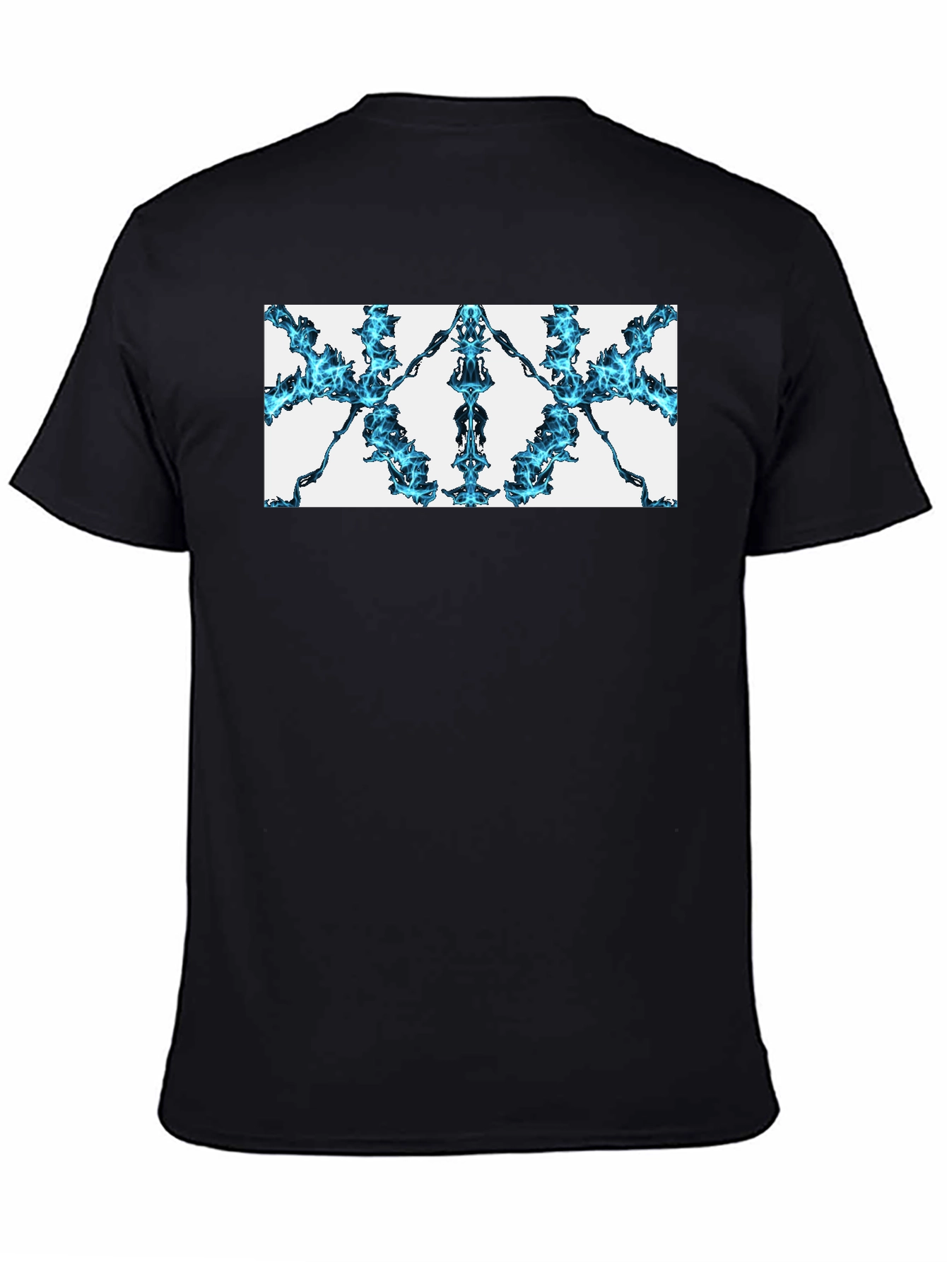 Abstract Blue Flame Graphic Black Tee