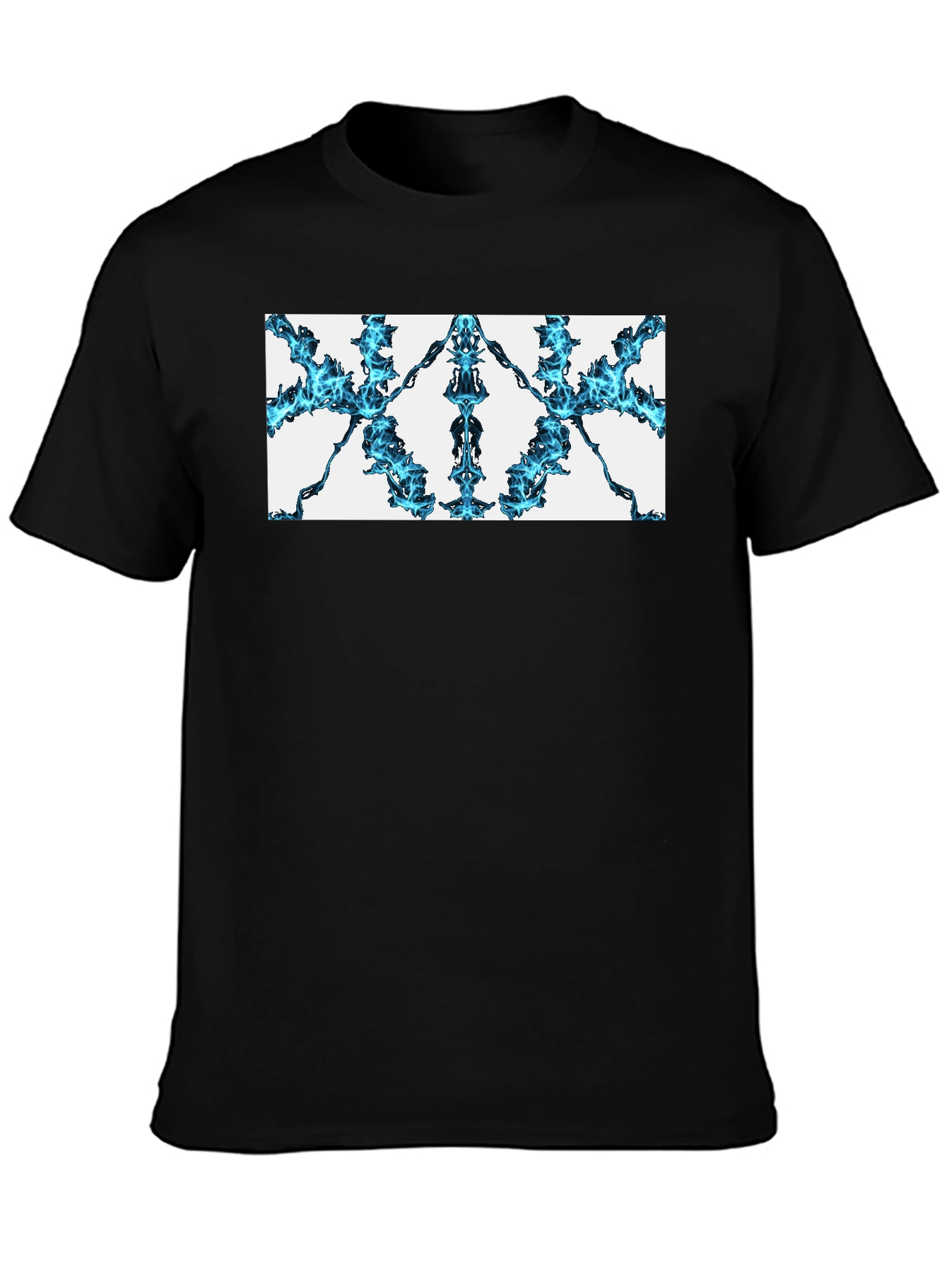 Abstract Blue Flame Graphic Black Tee