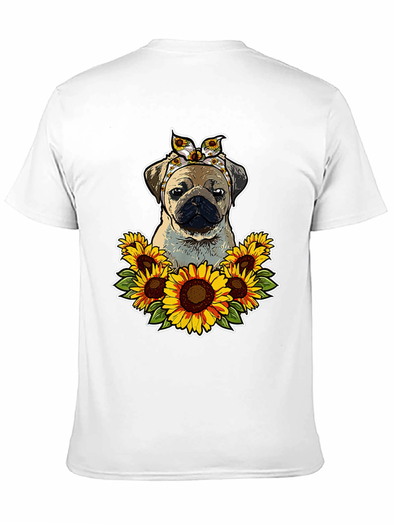 Pug Sunflower T-Shirt - Cute Dog Graphic Tee