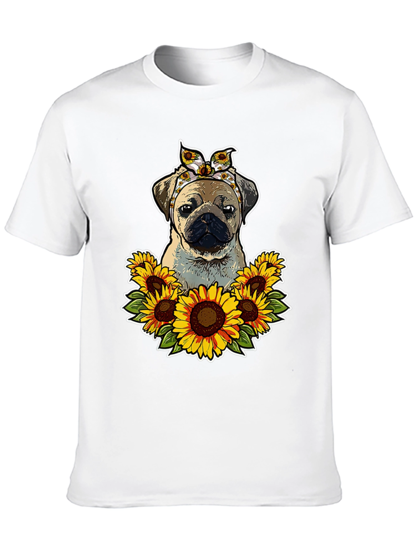 Pug Sunflower T-Shirt - Cute Dog Graphic Tee