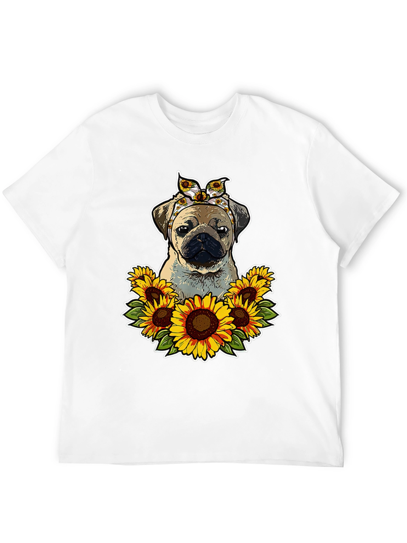 Pug Sunflower T-Shirt - Cute Dog Graphic Tee