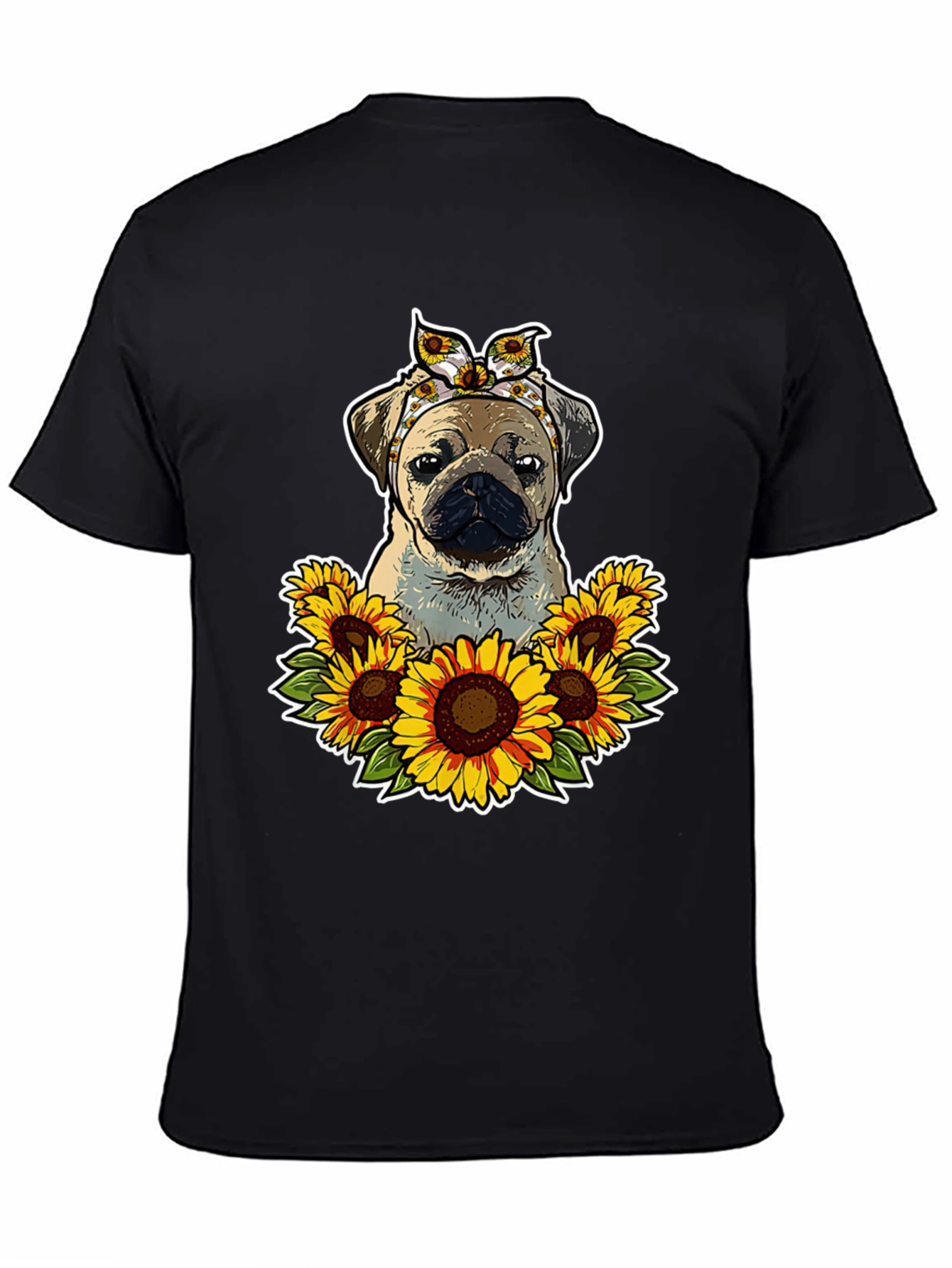 Pug Sunflower T-Shirt - Cute Dog Graphic Tee