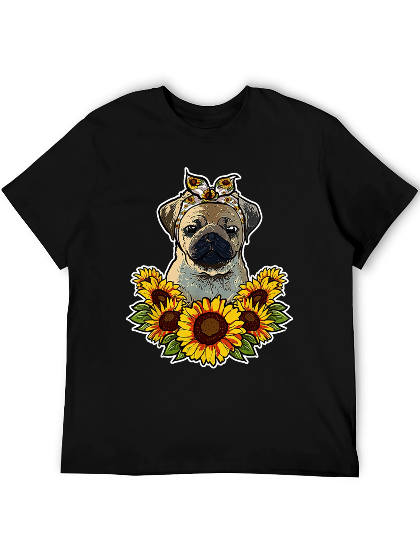 Pug Sunflower T-Shirt - Cute Dog Graphic Tee