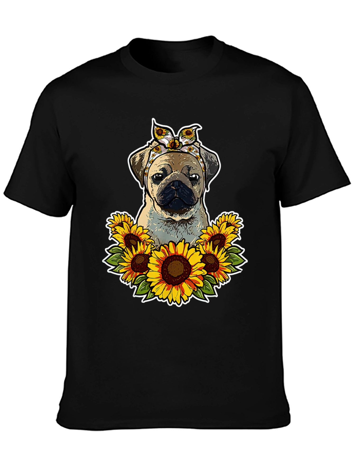 Pug Sunflower T-Shirt - Cute Dog Graphic Tee