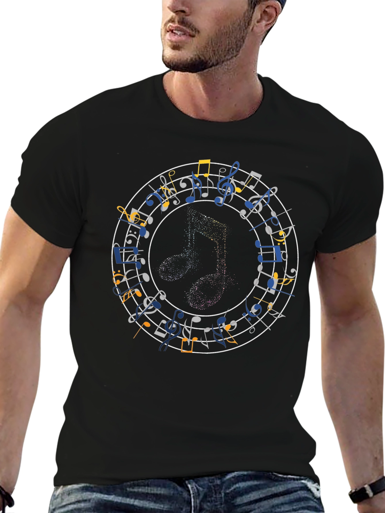 Musical Notes T-Shirt - Black Crew Neck Tee