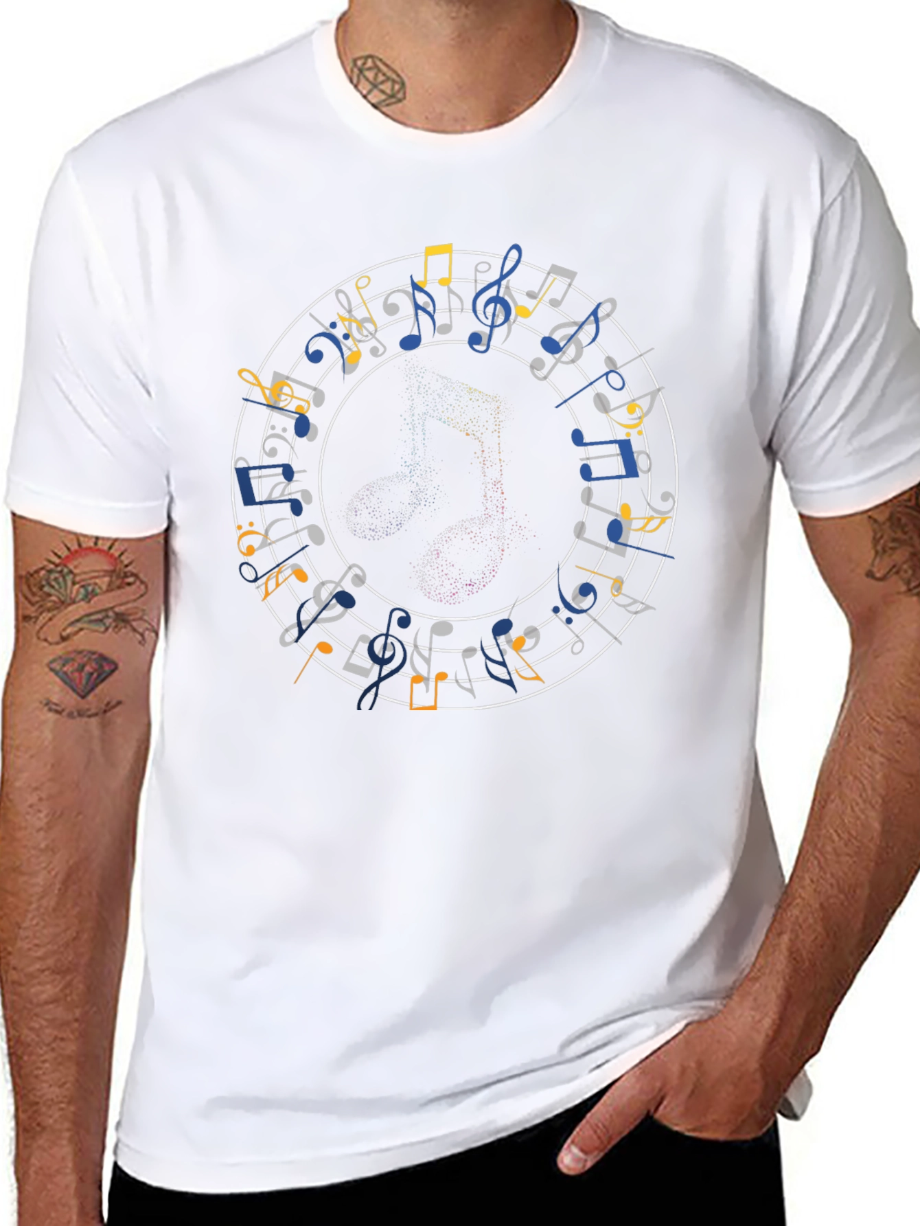 Musical Notes T-Shirt - Black Crew Neck Tee
