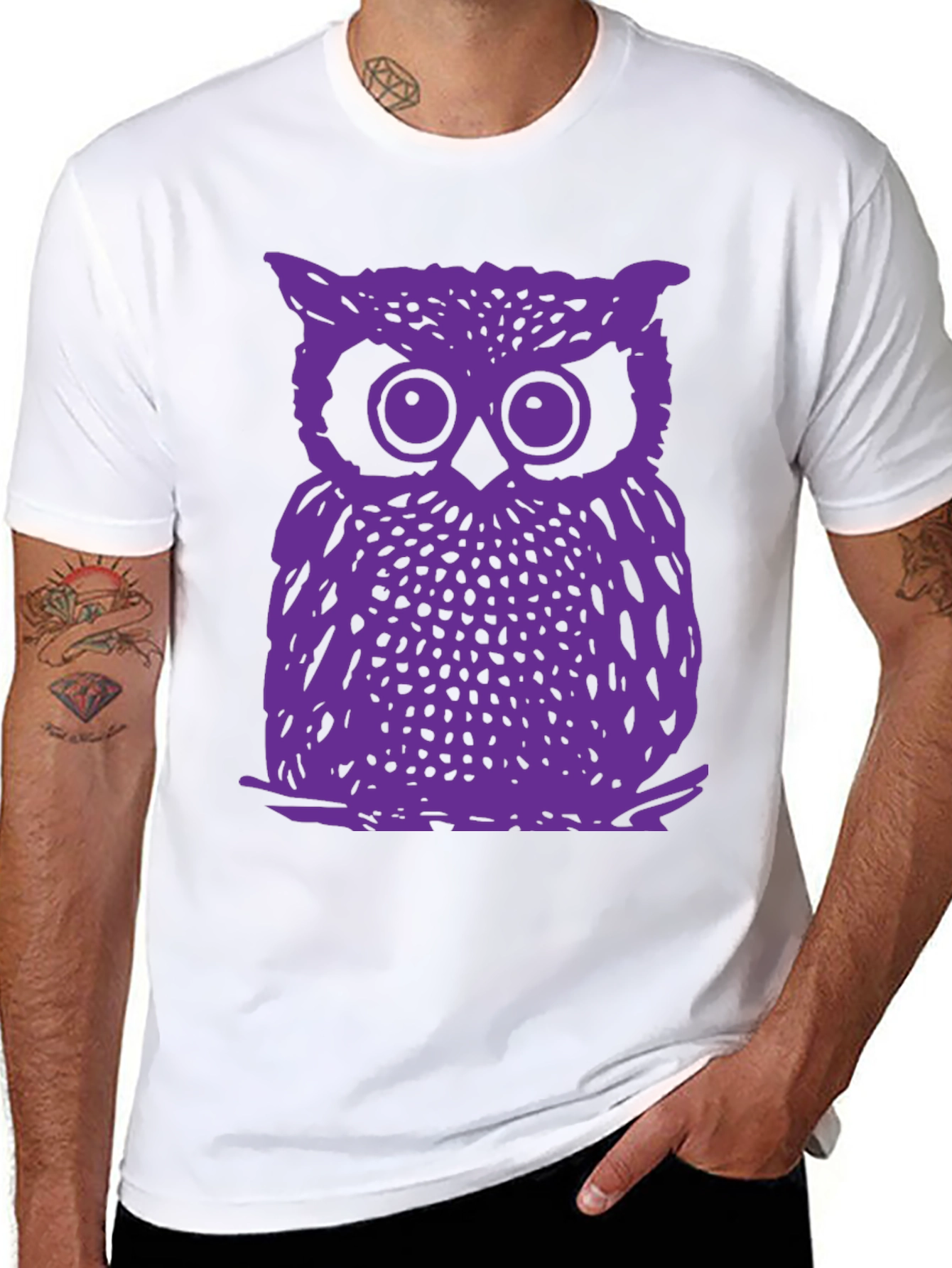 Purple Owl Graphic T-Shirt - Classic Crew Neck