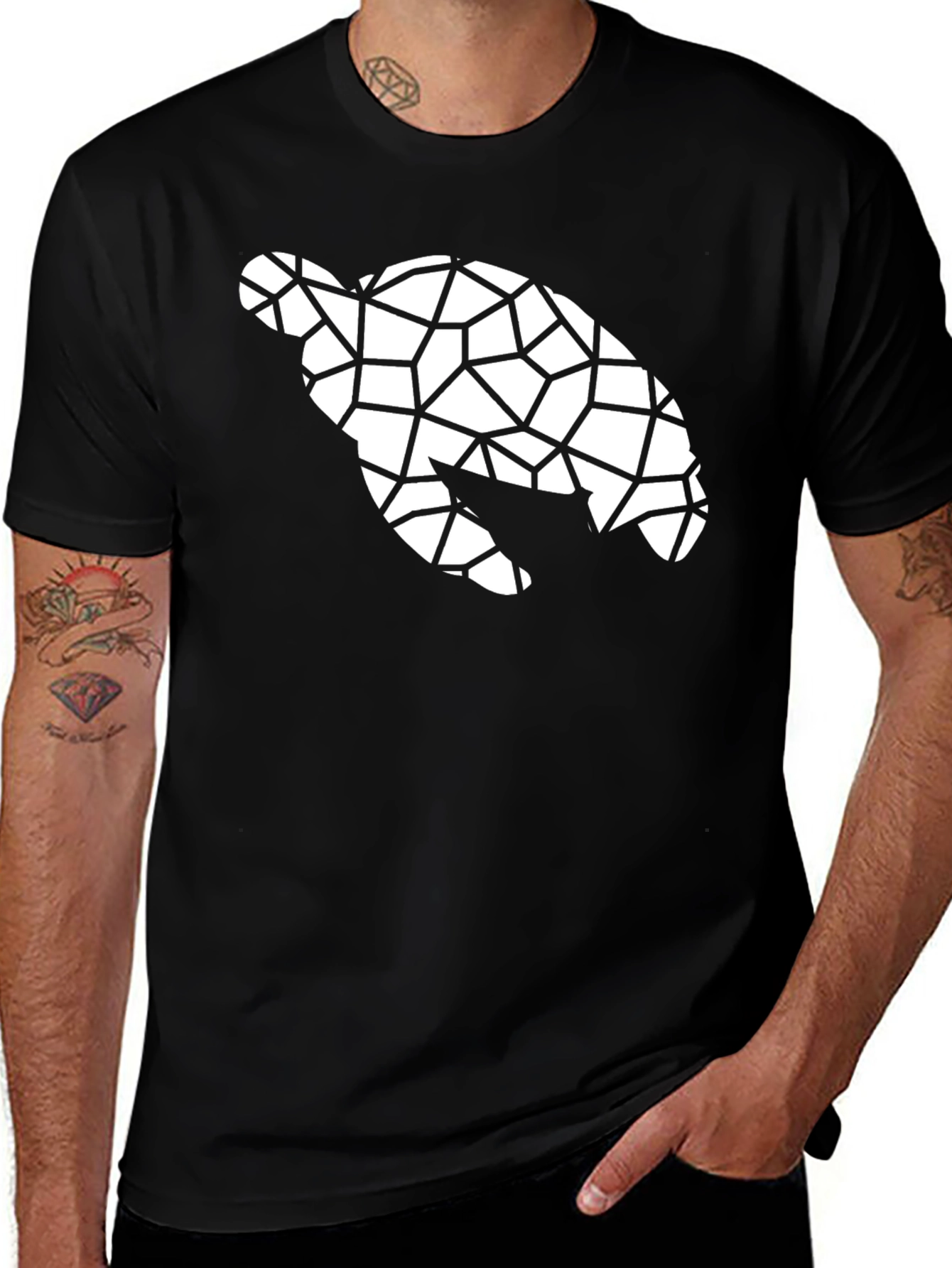 Geometric Turtle Graphic Tee - Black