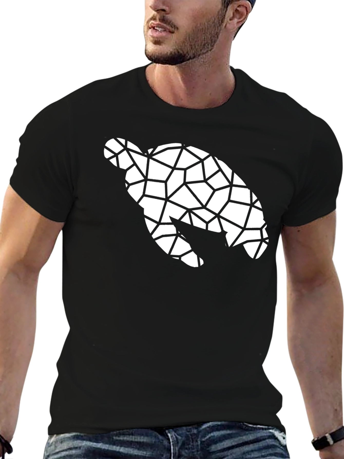 Geometric Turtle Graphic Tee - Black