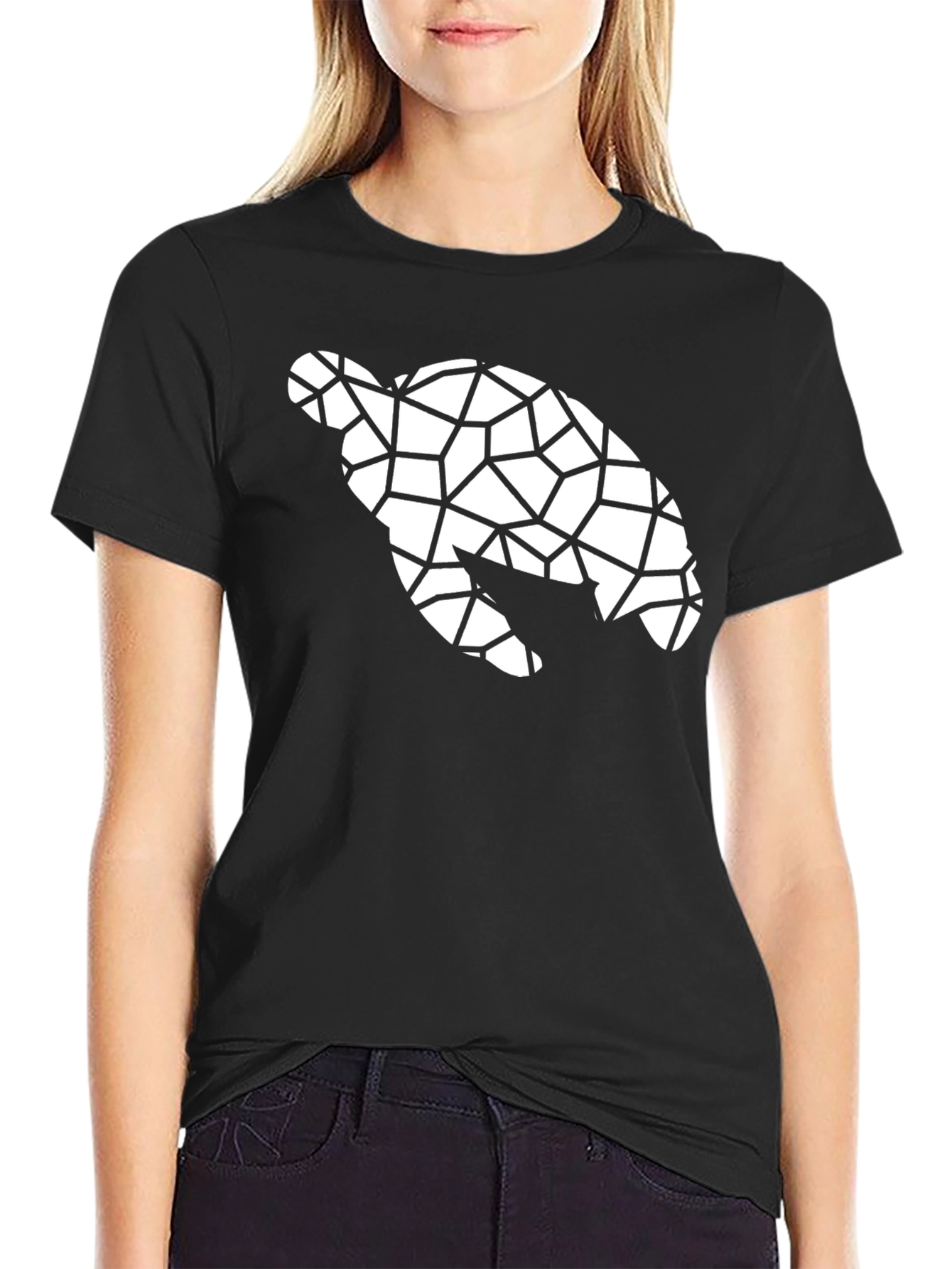 Geometric Turtle Graphic Tee - Black