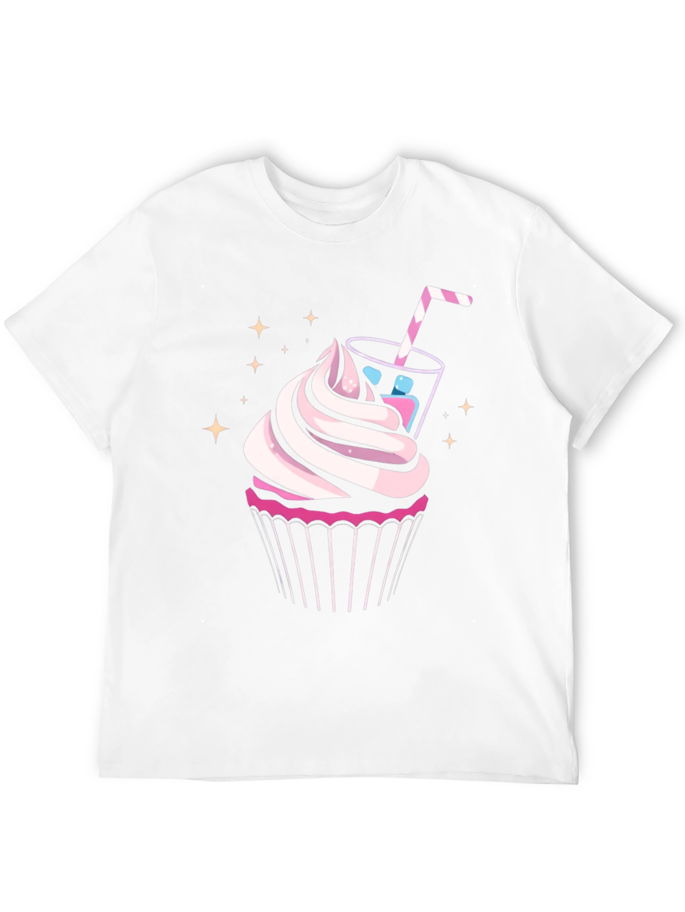 Cupcake & Drink Graphic Tee - Black Cotton Shirt