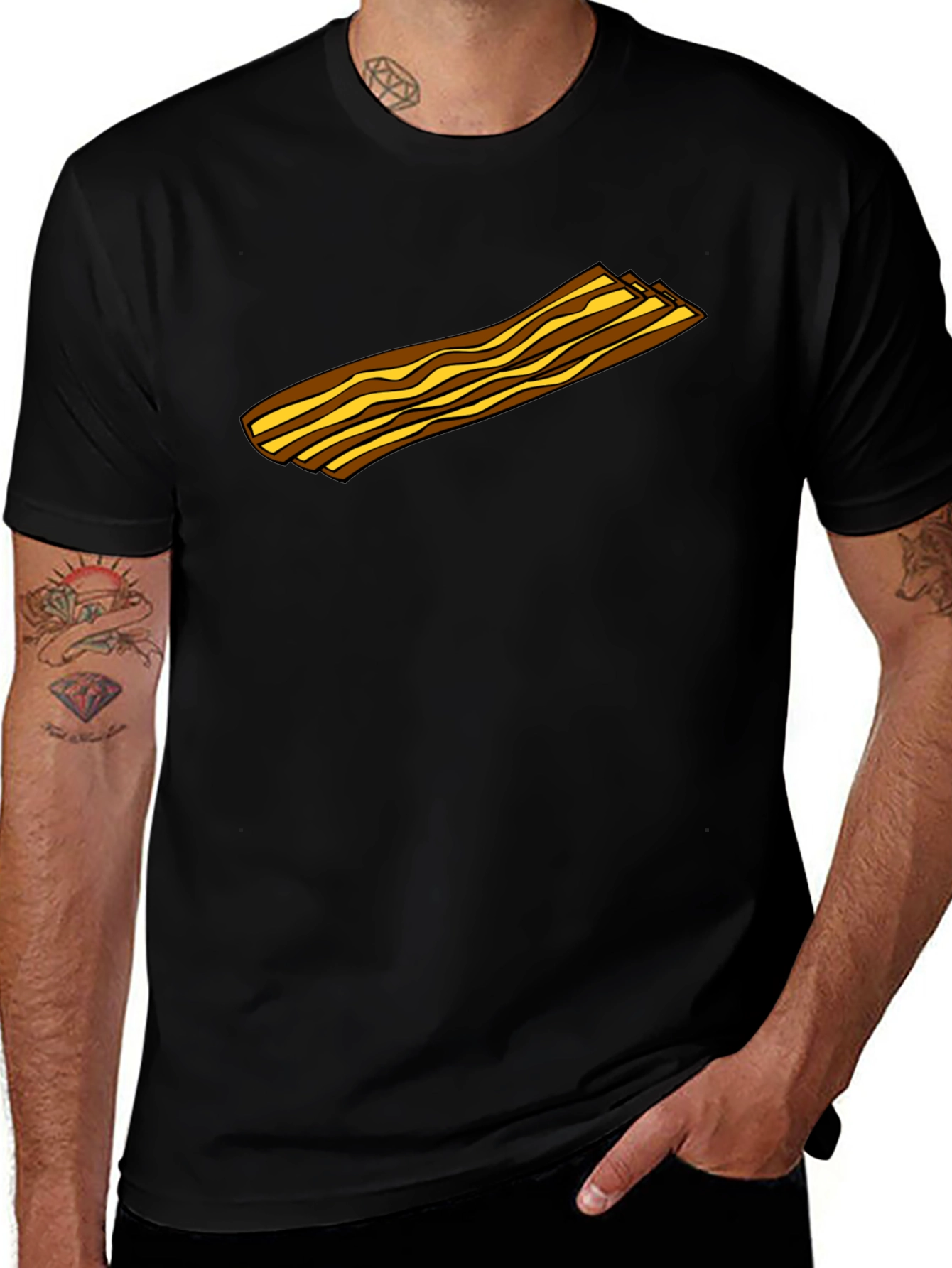 Bacon Strip Graphic Tee - Novelty Food Shirt