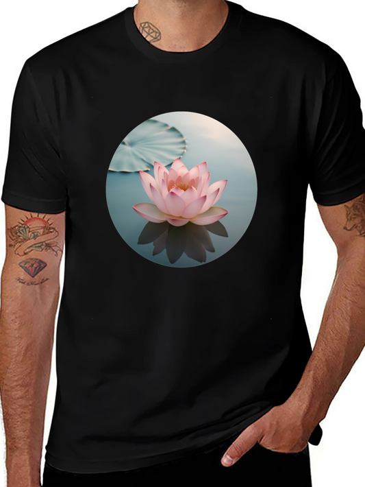 Lotus Flower Graphic Print Black T-Shirt