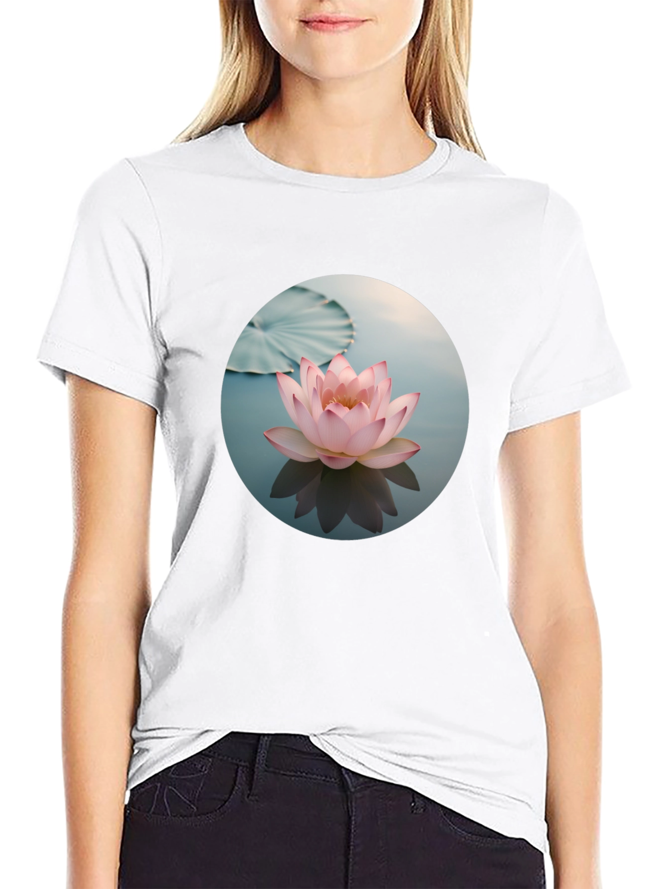Lotus Flower Graphic Print Black T-Shirt