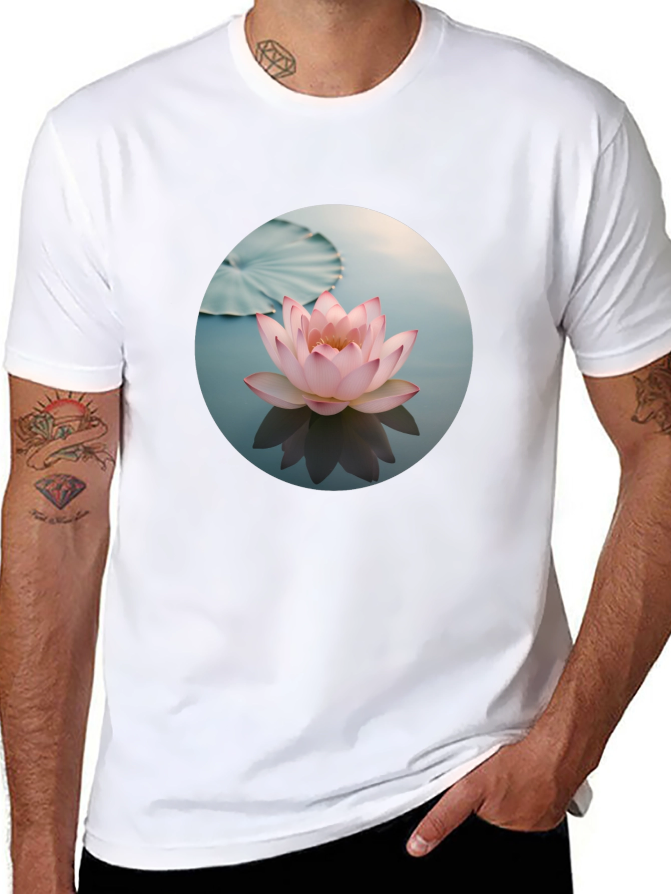 Lotus Flower Graphic Print Black T-Shirt