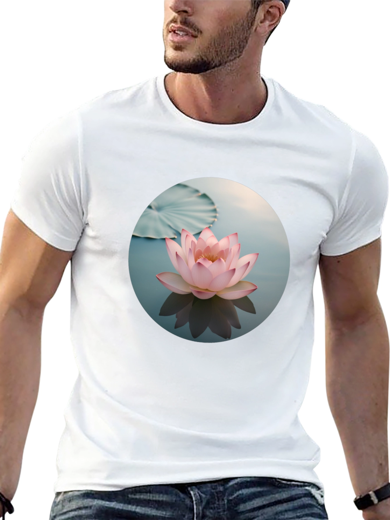 Lotus Flower Graphic Print Black T-Shirt