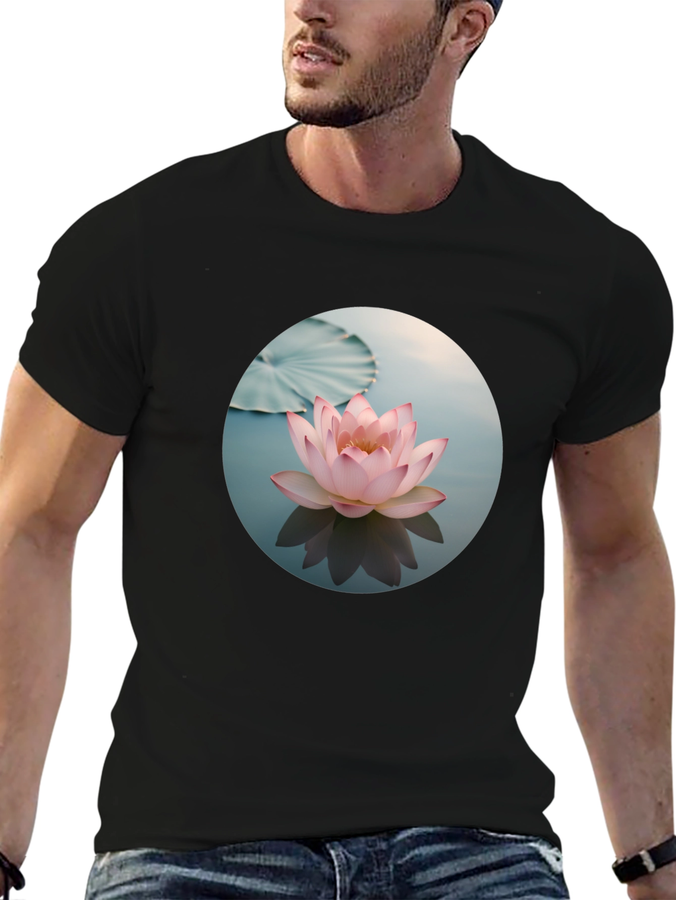 Lotus Flower Graphic Print Black T-Shirt