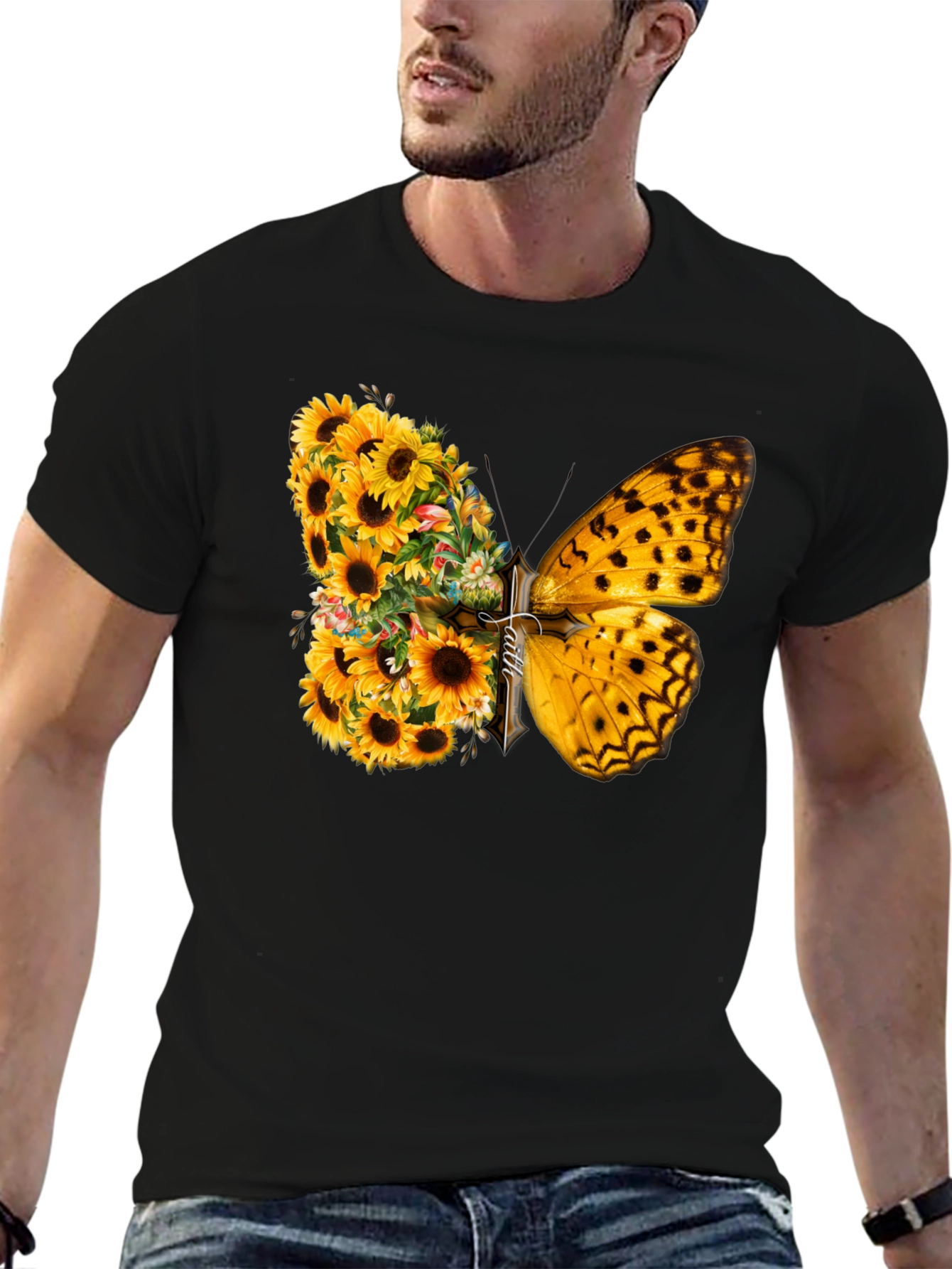 Sunflower Butterfly Graphic T-Shirt